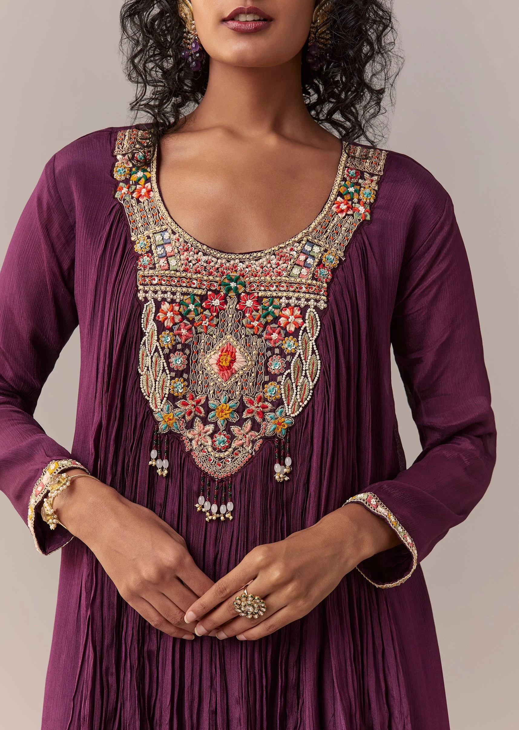 Purple Thread & Moti Cape-Style Sharara Set - Image 2