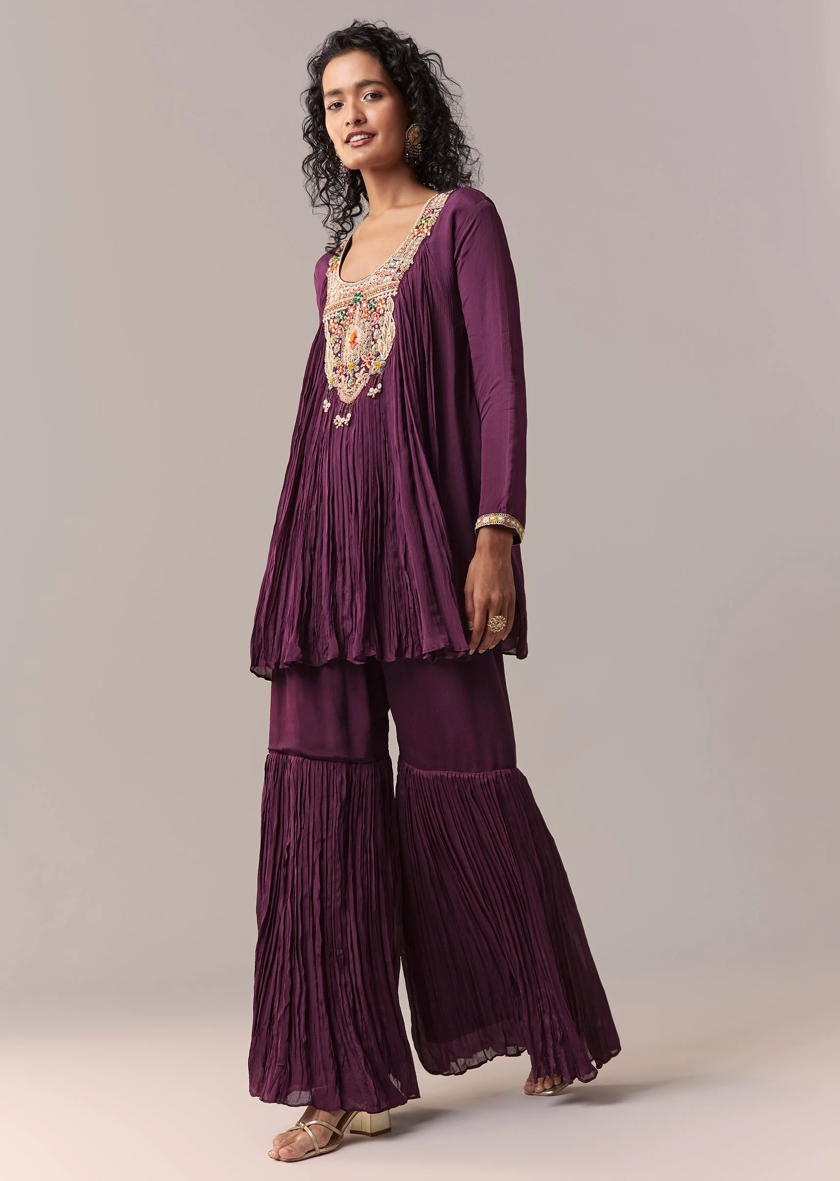 Purple Thread & Moti Cape-Style Sharara Set - Image 3