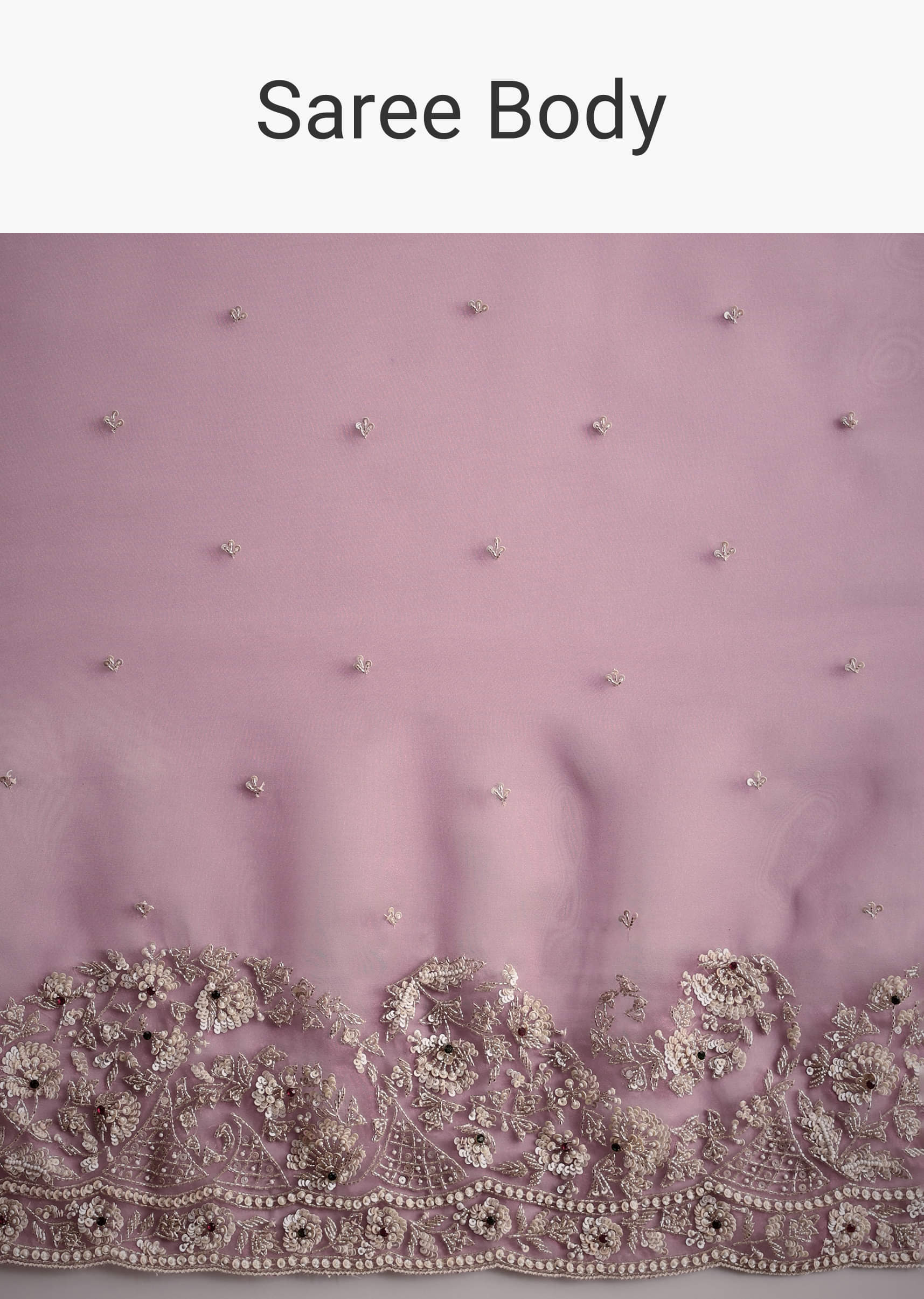 Purple Tissue Embellished Saree With Floral Embroidery All Over - Image 9