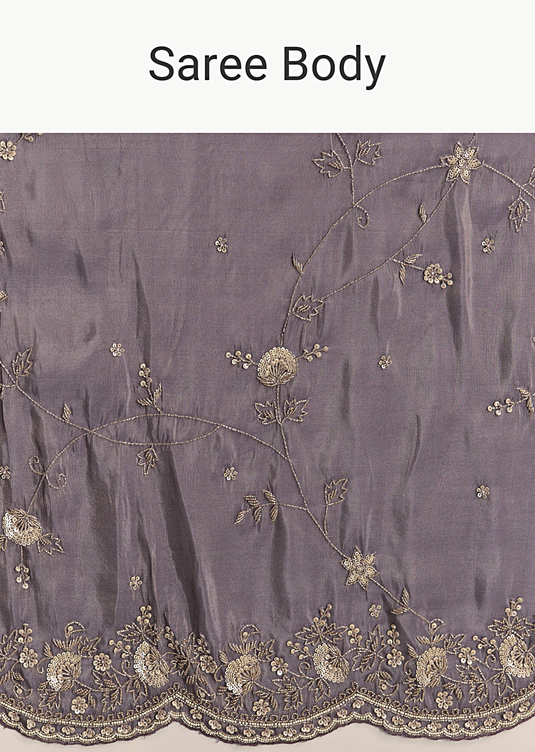 Purple Tissue Saree With Cutdana And Bead Embroidery - Image 9