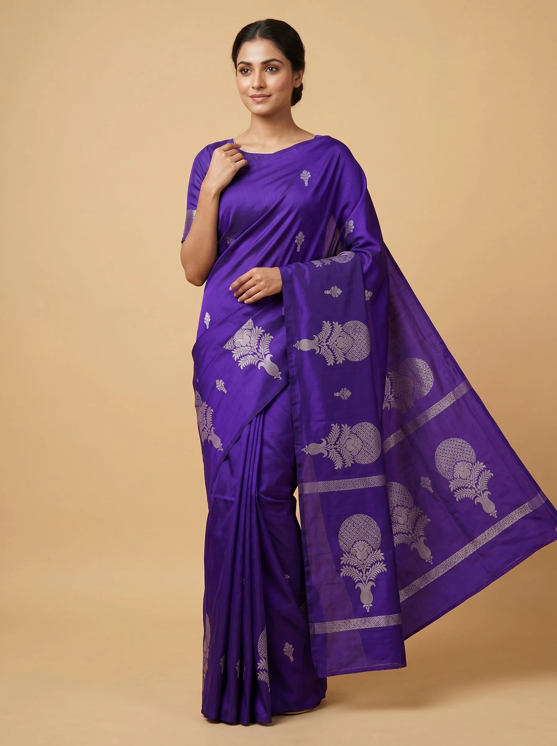 Purple Vivid Sheen Handloom Saree