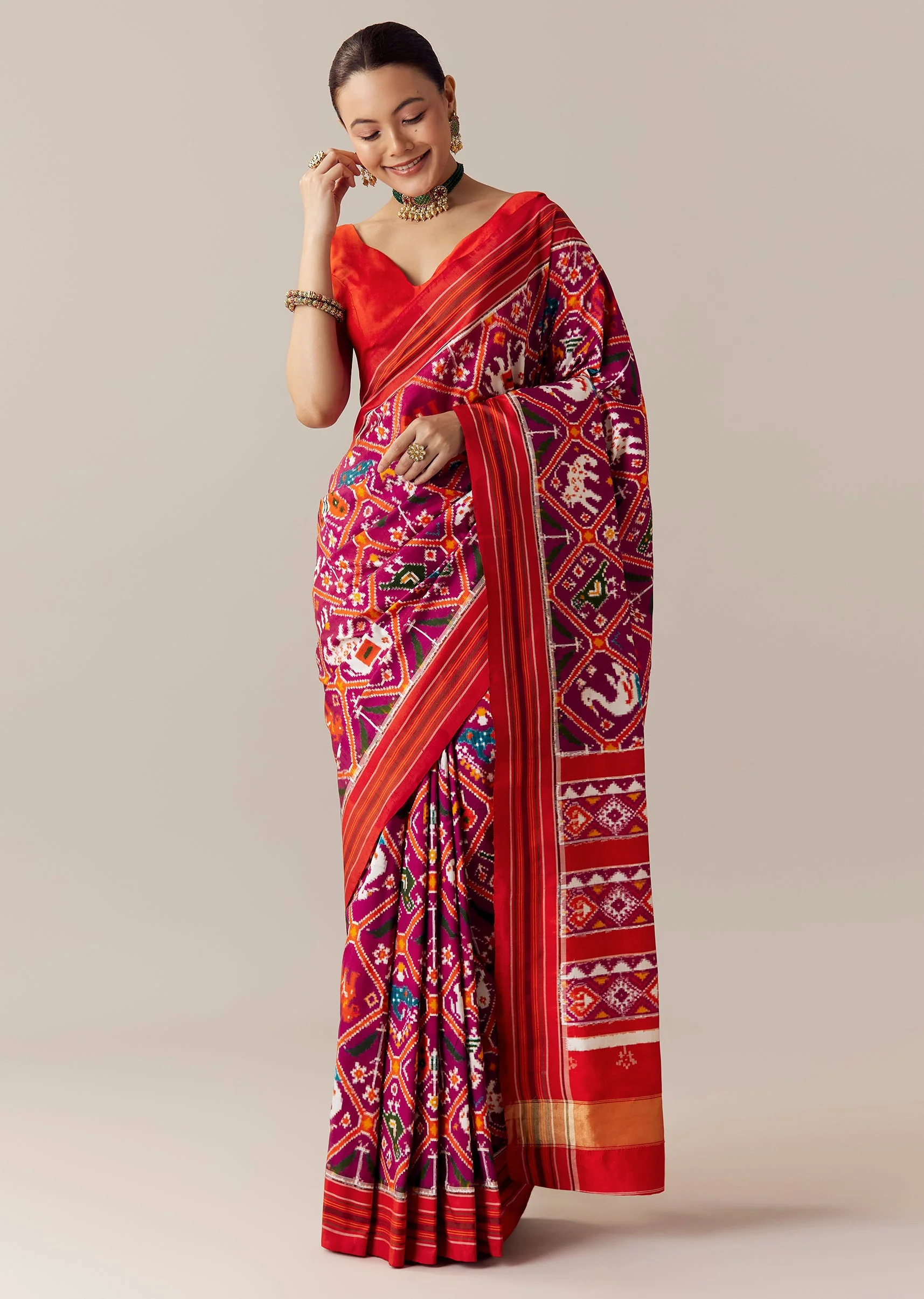 Purple Woven Silk Ikkat Saree with Unstitched Blouse - Image 3