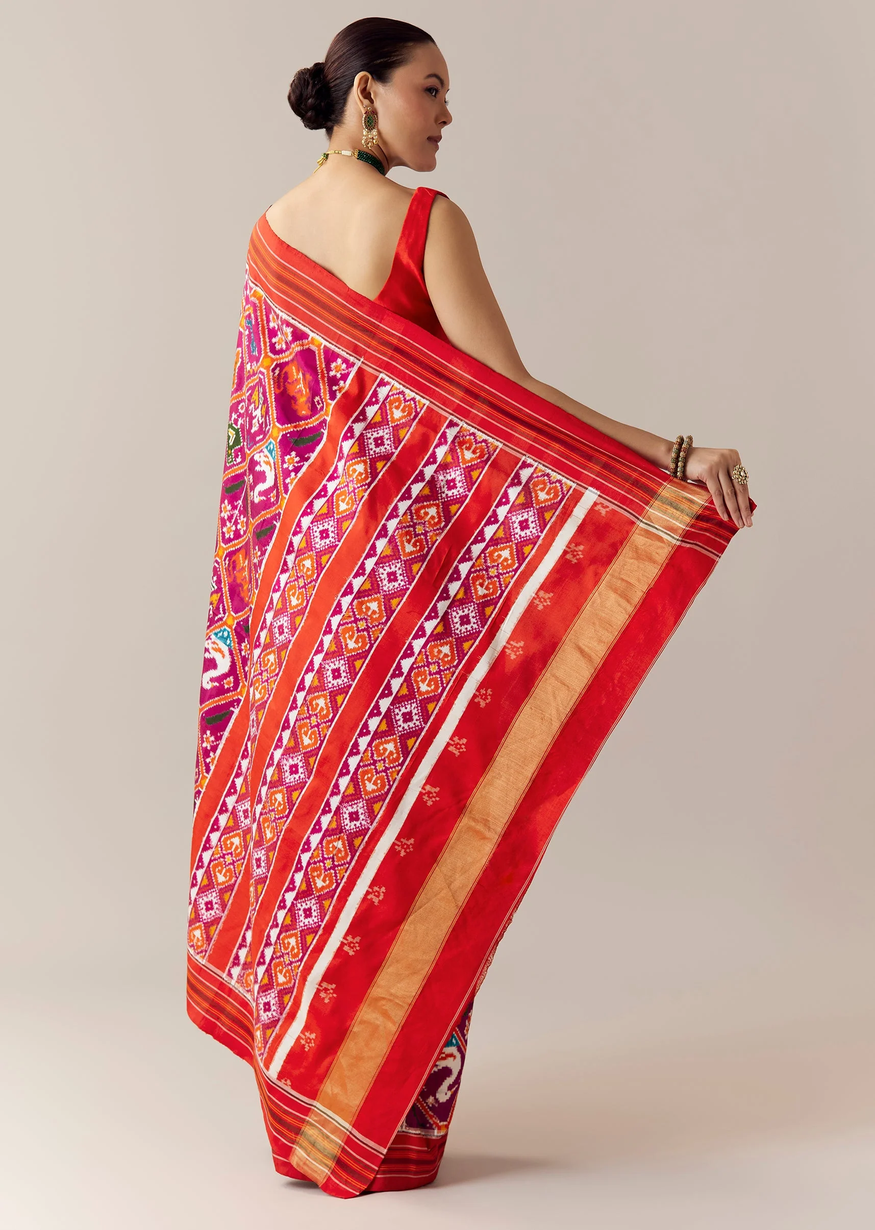 Purple Woven Silk Ikkat Saree with Unstitched Blouse - Image 4