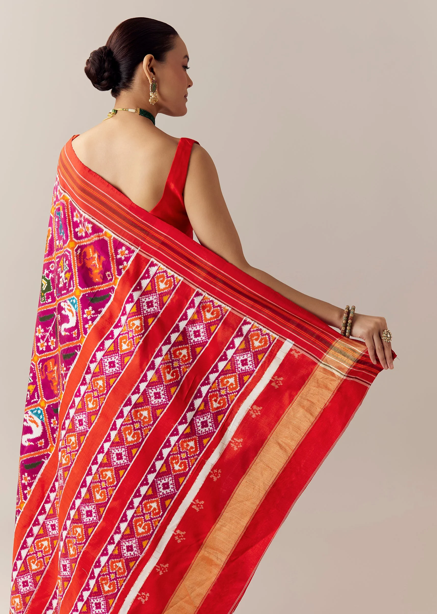 Purple Woven Silk Ikkat Saree with Unstitched Blouse - Image 6