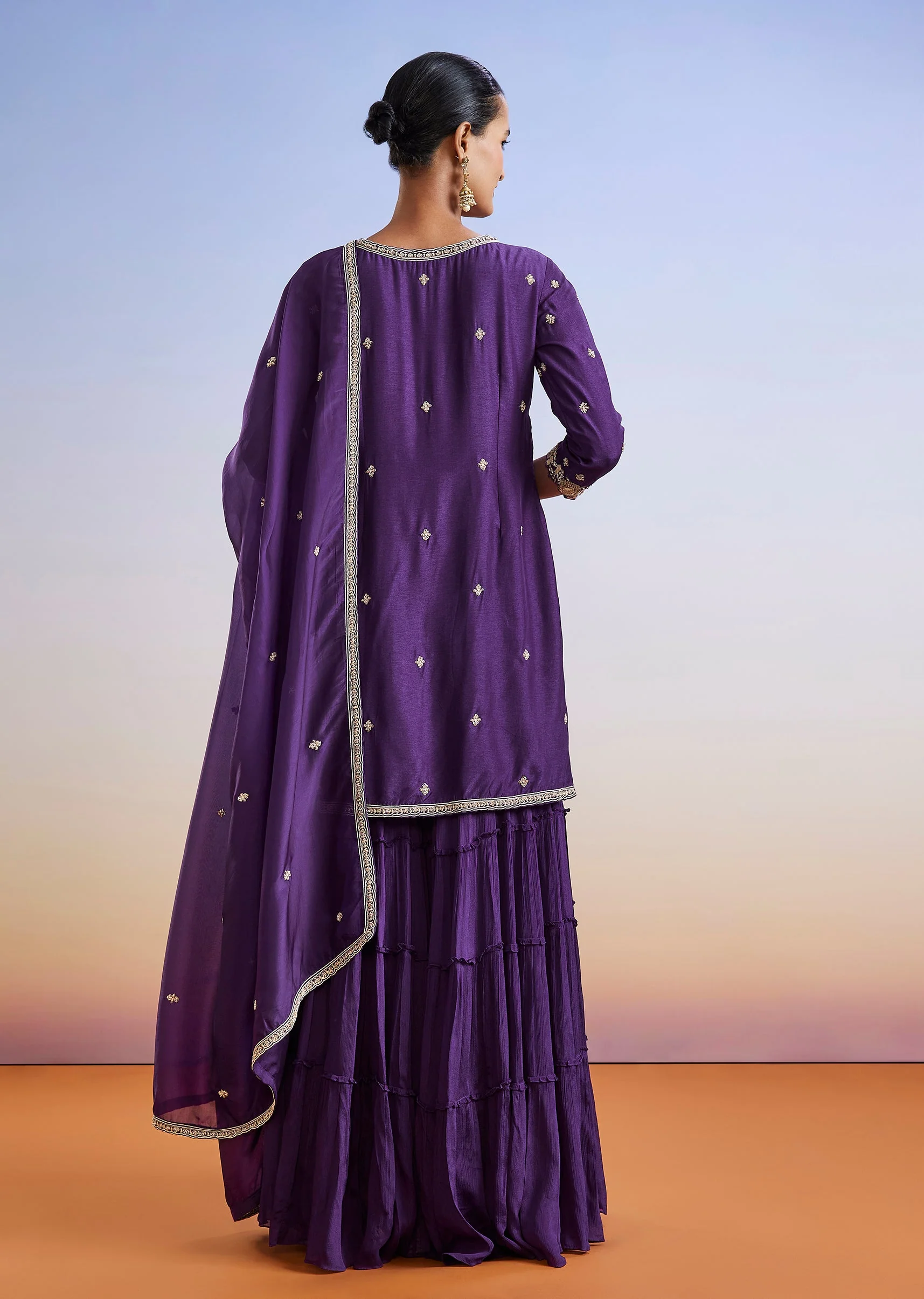 Purple Zardosi Embroidered Sharara Suit With Dupatta - Image 5