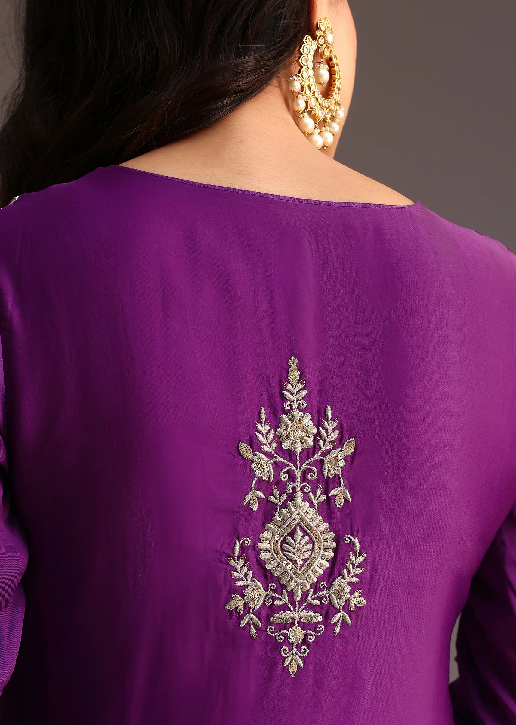 Purple Zari Work Palazzo Suit With Organza Dupatta - Image 4