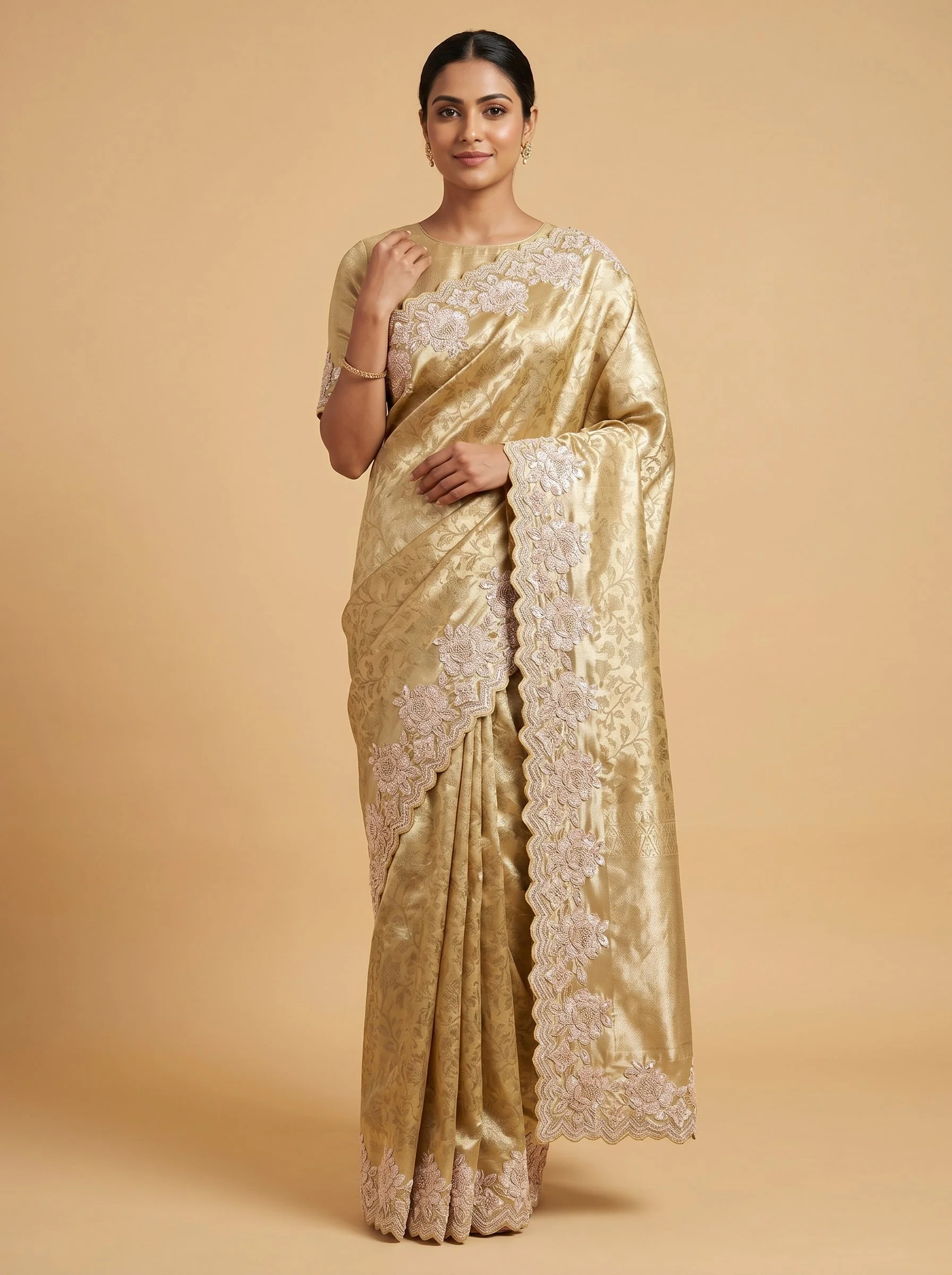 Radiant Gold Embroidered Saree