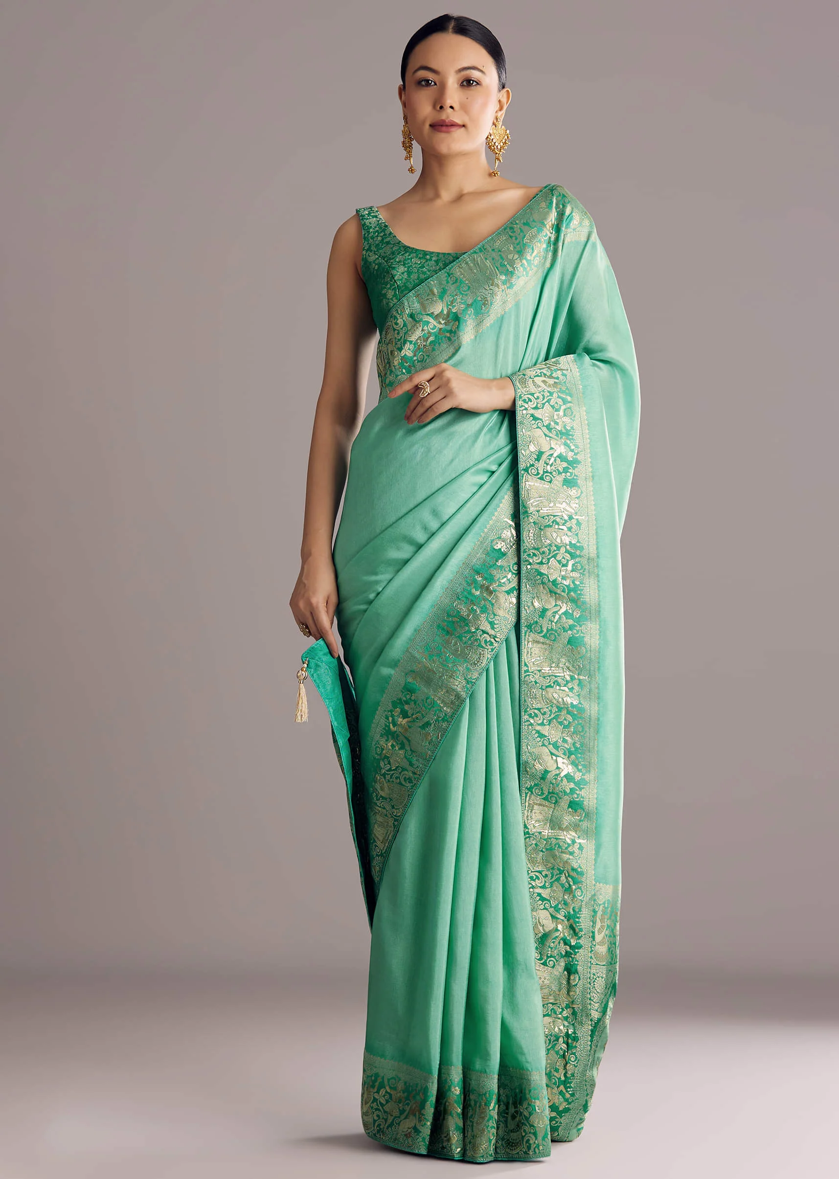 Rama Green Dola Silk Saree - Image 2