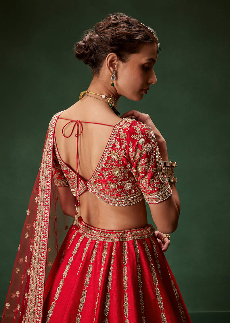 Rani Bridal Lehenga With Zardozi And Thread Embroidery - Image 6