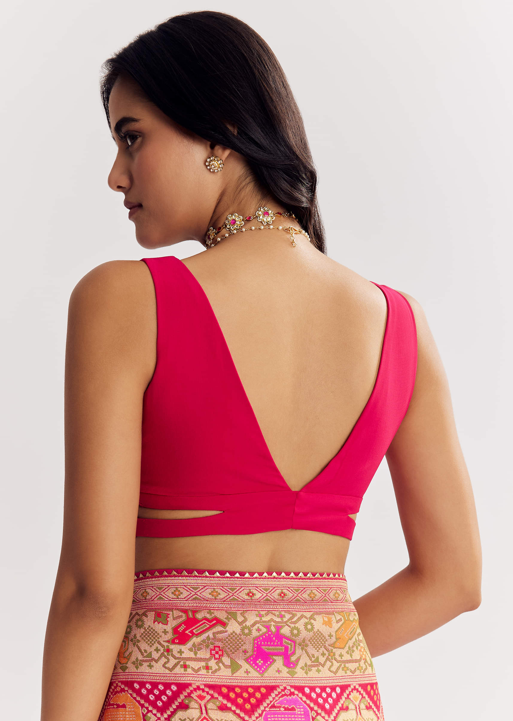 Rani Dola Silk Bandhani Saree With Multicolor Animal Motifs And Gota Border - Image 8
