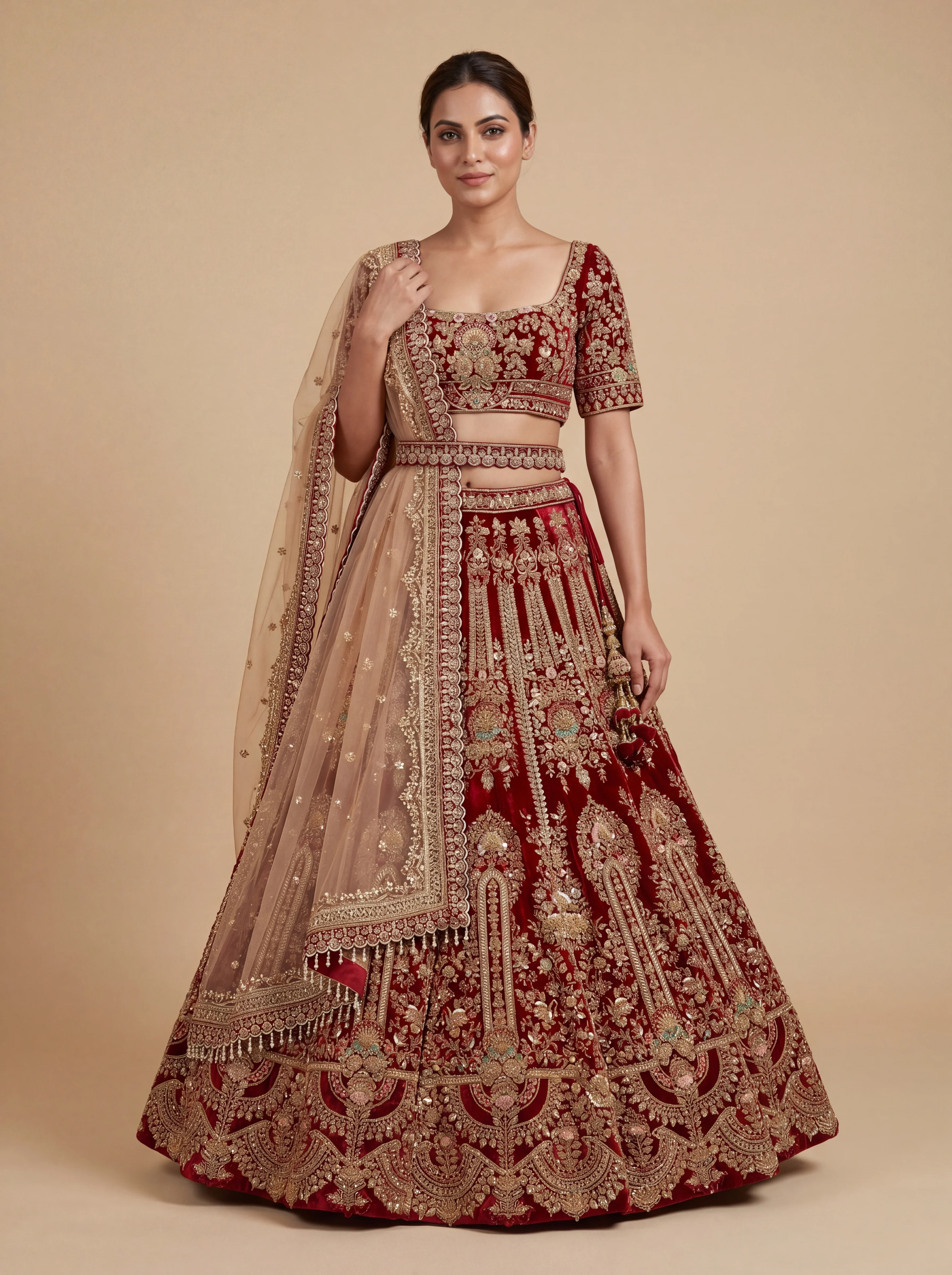 Rani Pheras Bridal Lehenga With Intricate Threadwork  Flared Silhouette