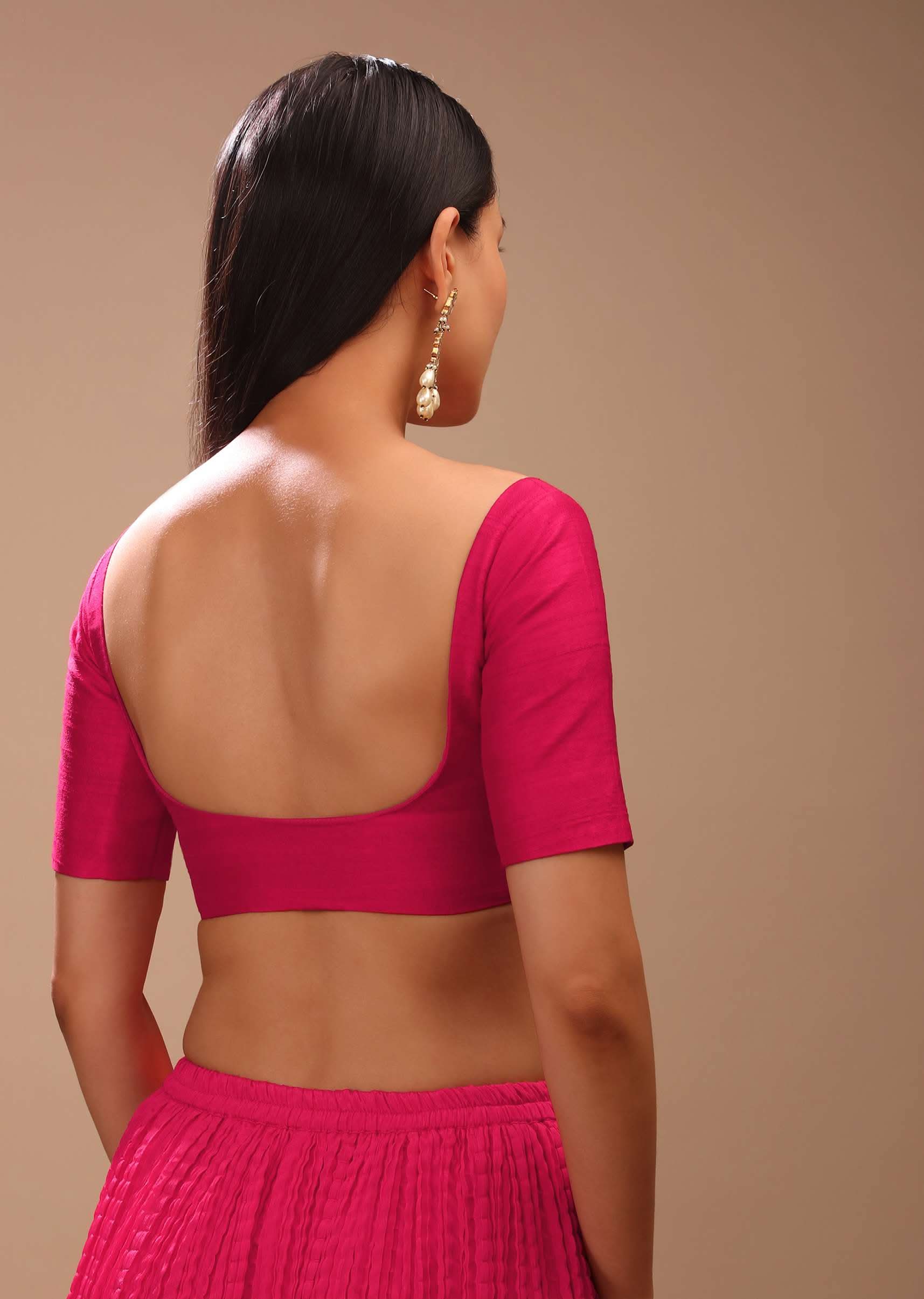 Rani Pink Blouse In Raw Silk With Half Sleeves And Sweetheart Neckline - Image 2