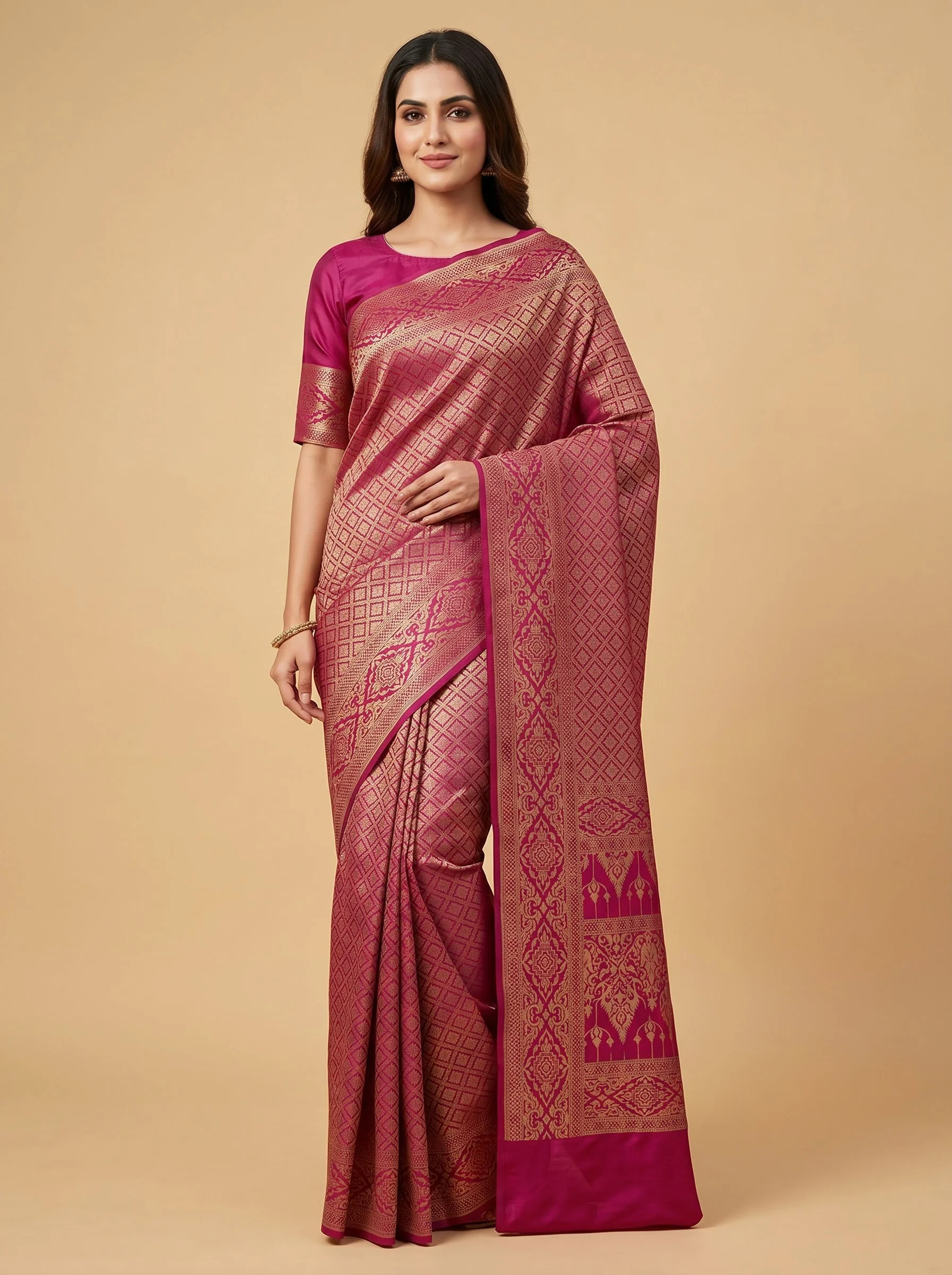 Rani Pink Bold Weave Handloom Saree