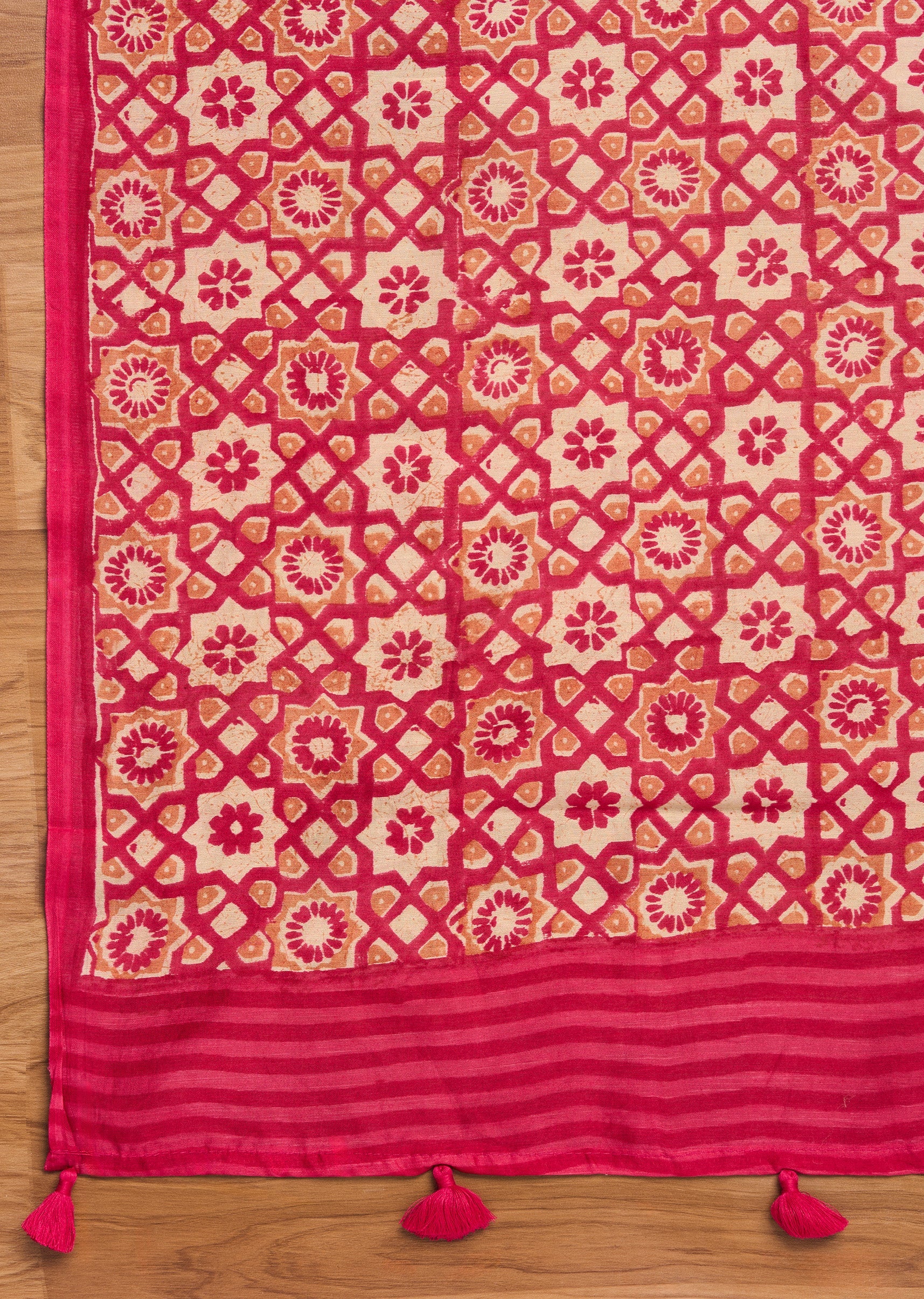 Rani Pink Chanderi Printed Unstitched Suit Set - Image 4