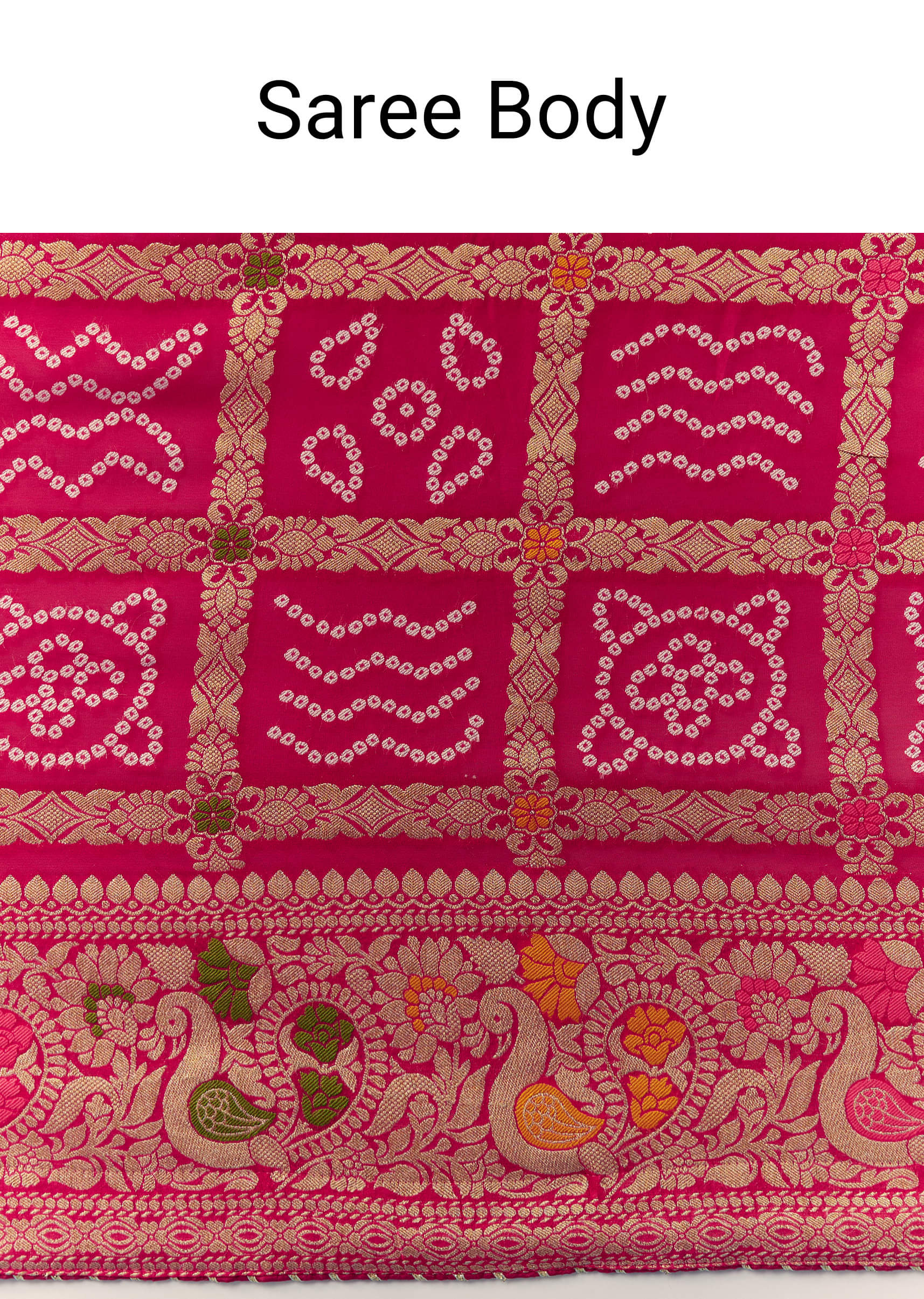 Rani Pink Dola Silk Bandhani Woven Saree with Unstitched Blouse - Image 9