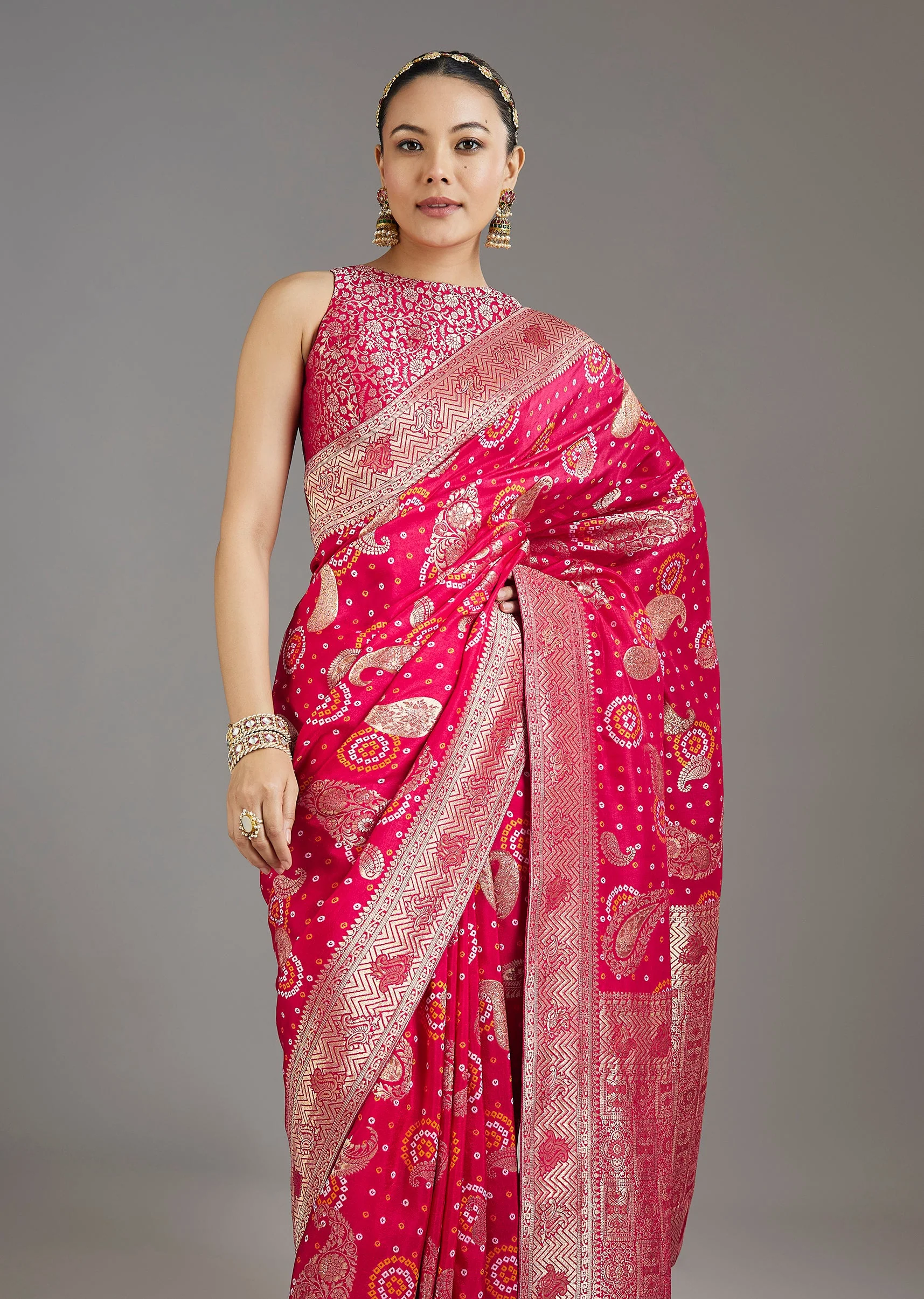 Rani Pink Dola Silk Saree - Image 3