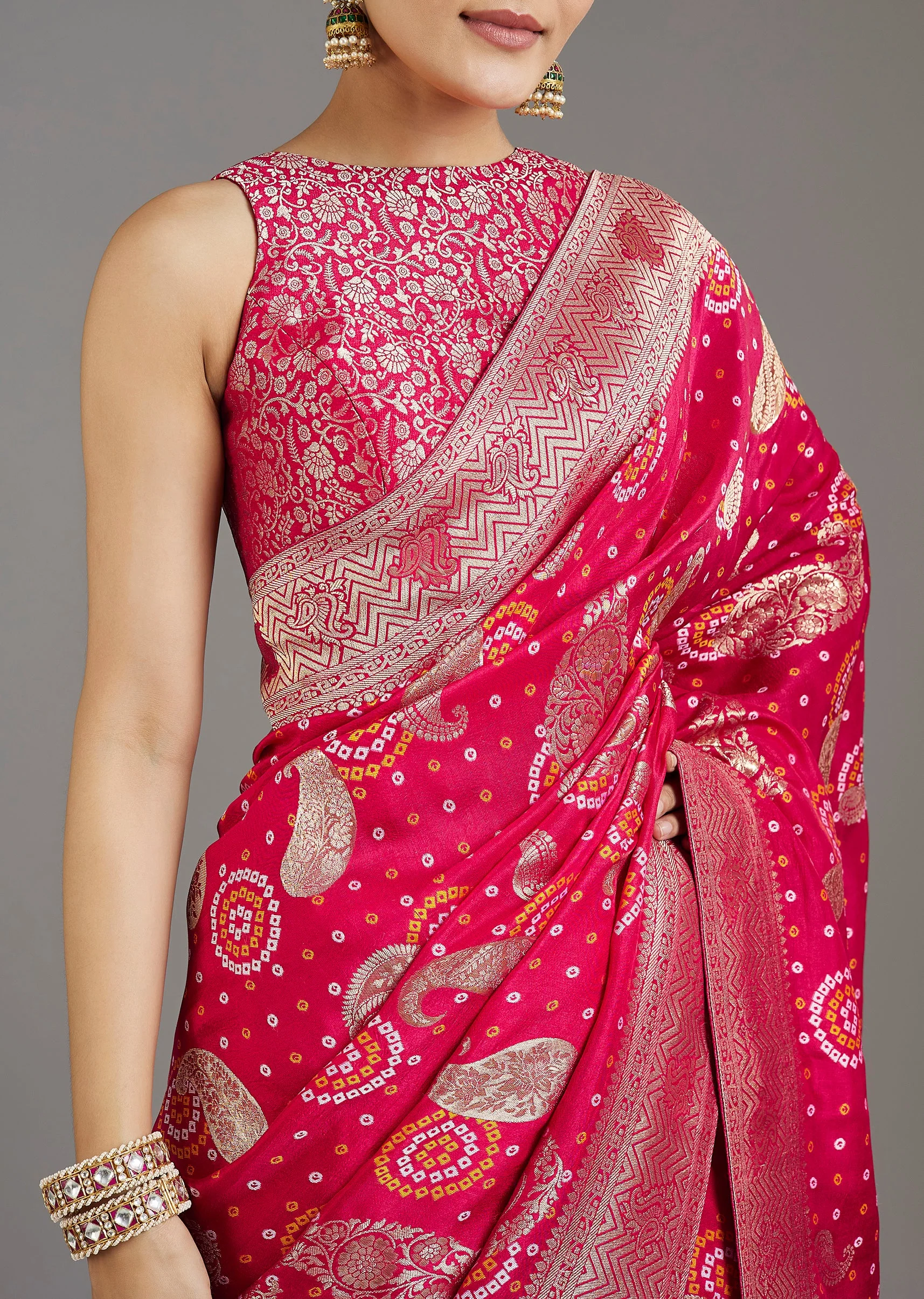 Rani Pink Dola Silk Saree - Image 4