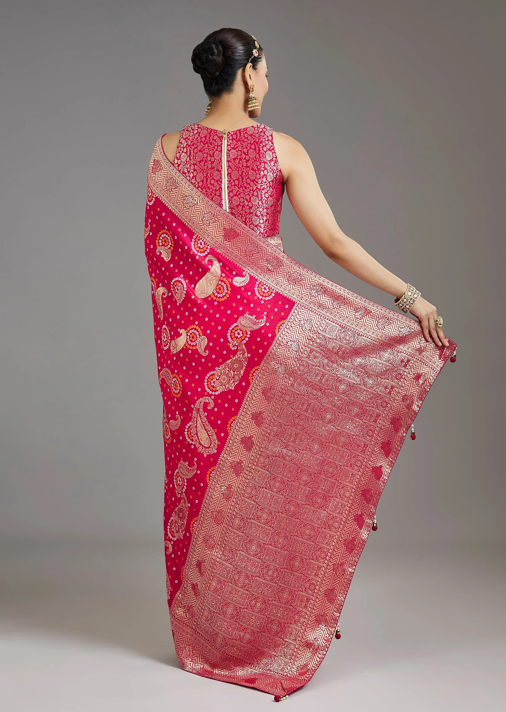 Rani Pink Dola Silk Saree - Image 5