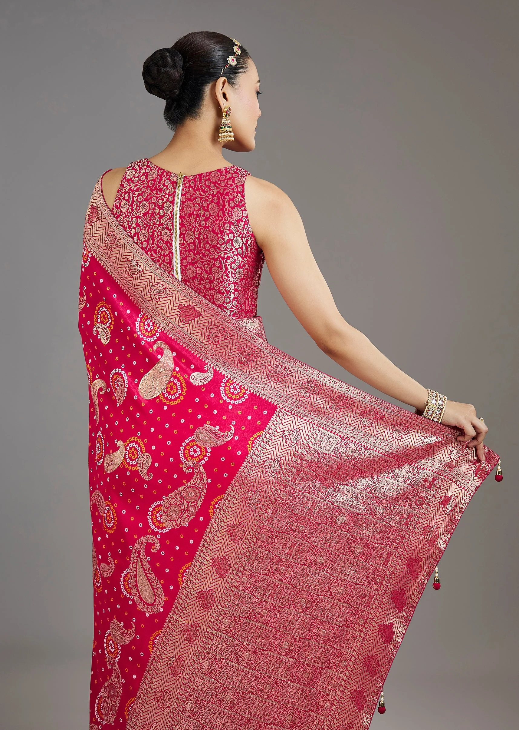 Rani Pink Dola Silk Saree - Image 6