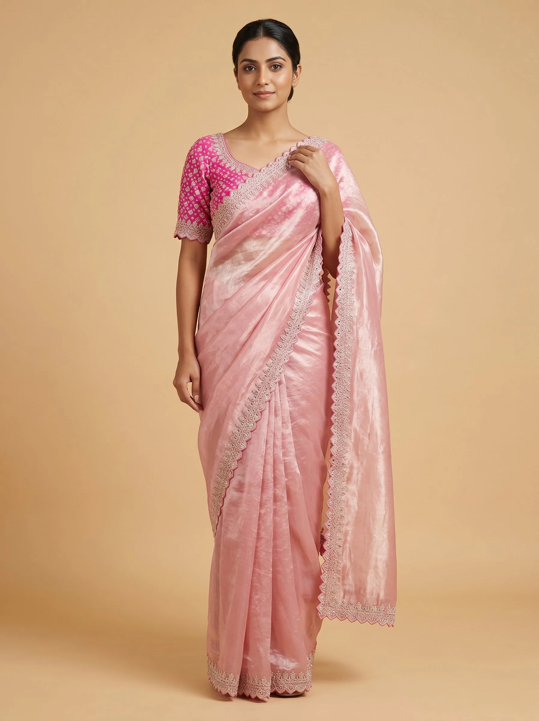 Rani Pink Dramatic Stitch Saree