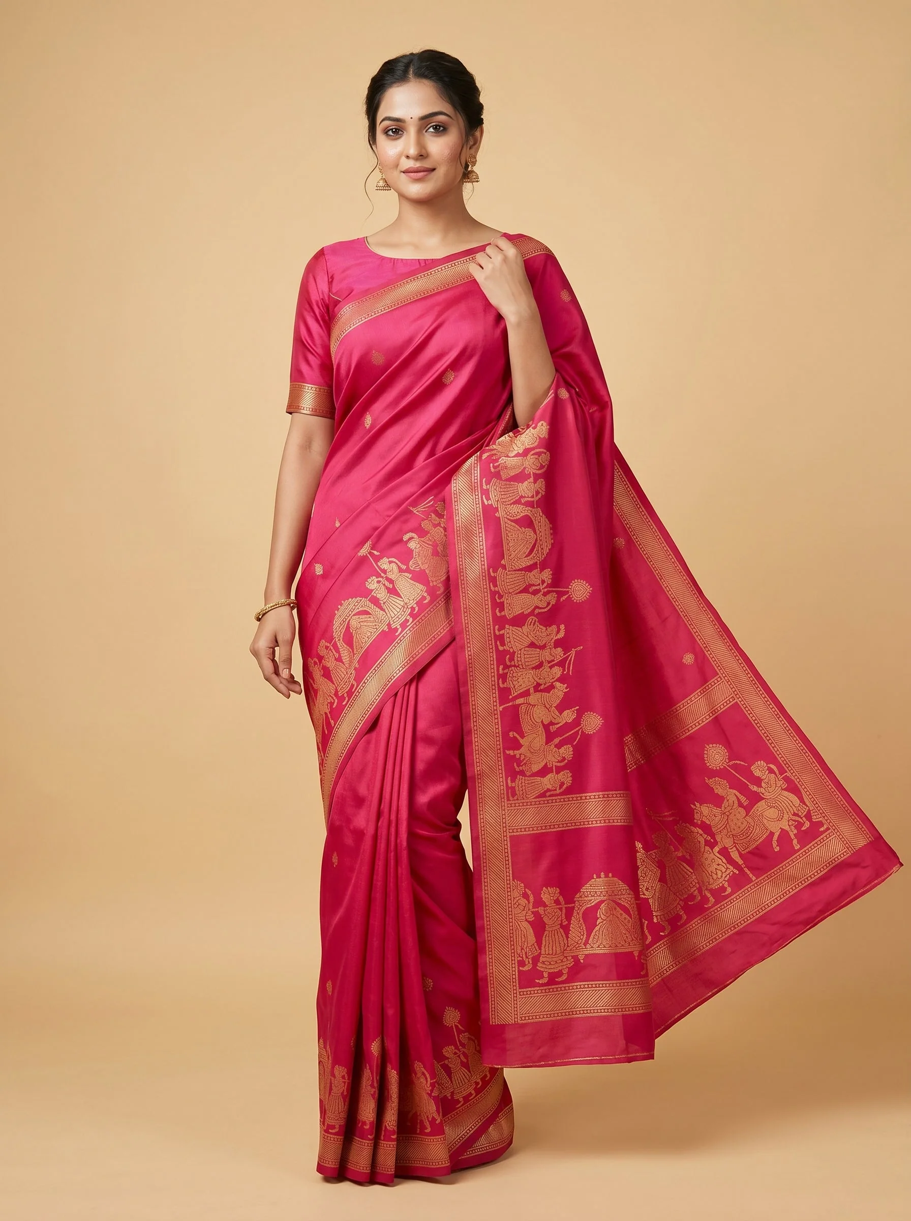 Rani Pink Dynamic Fold Handloom Saree