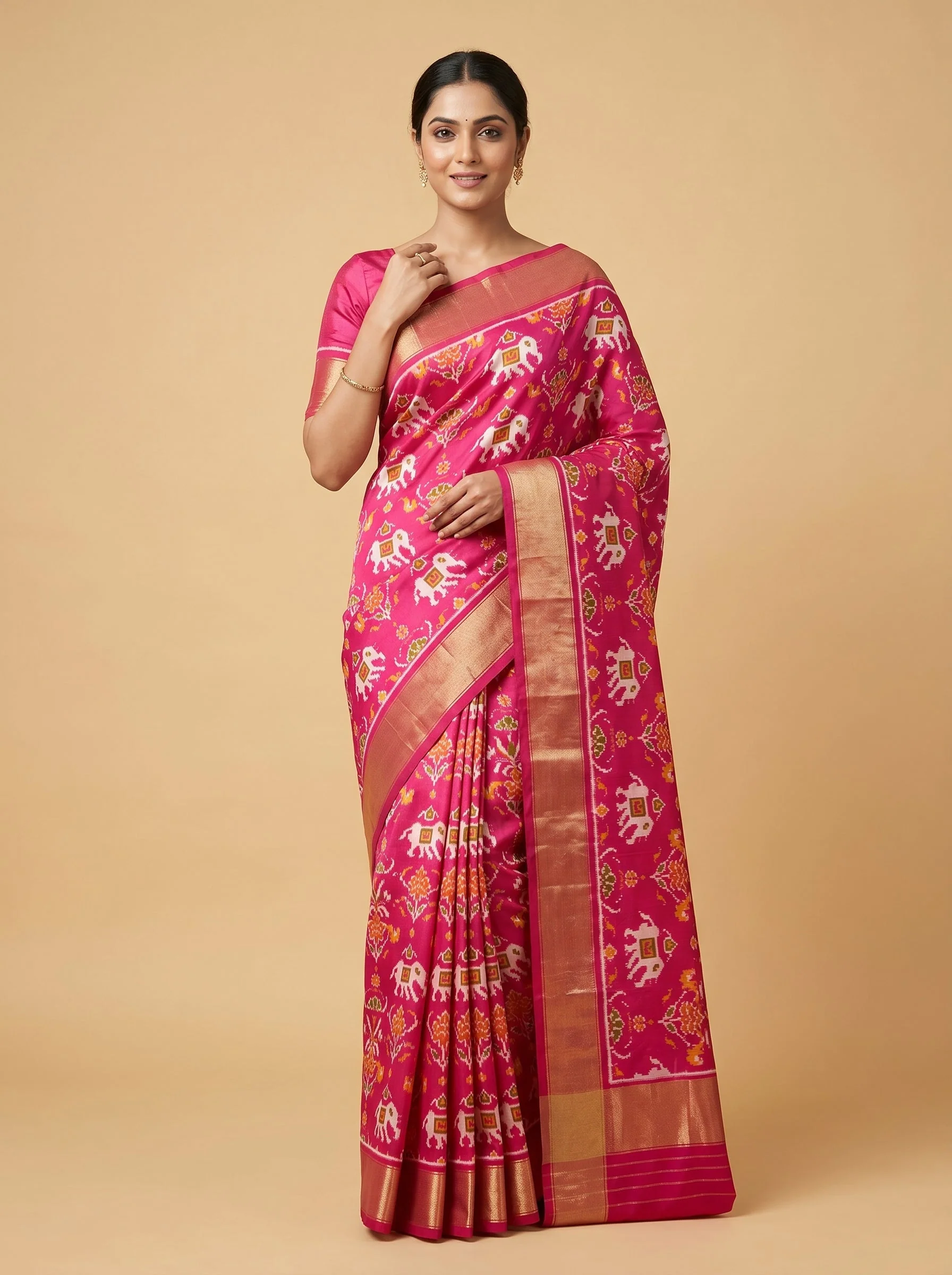 Rani Pink Elegant-Pleat Handloom Saree