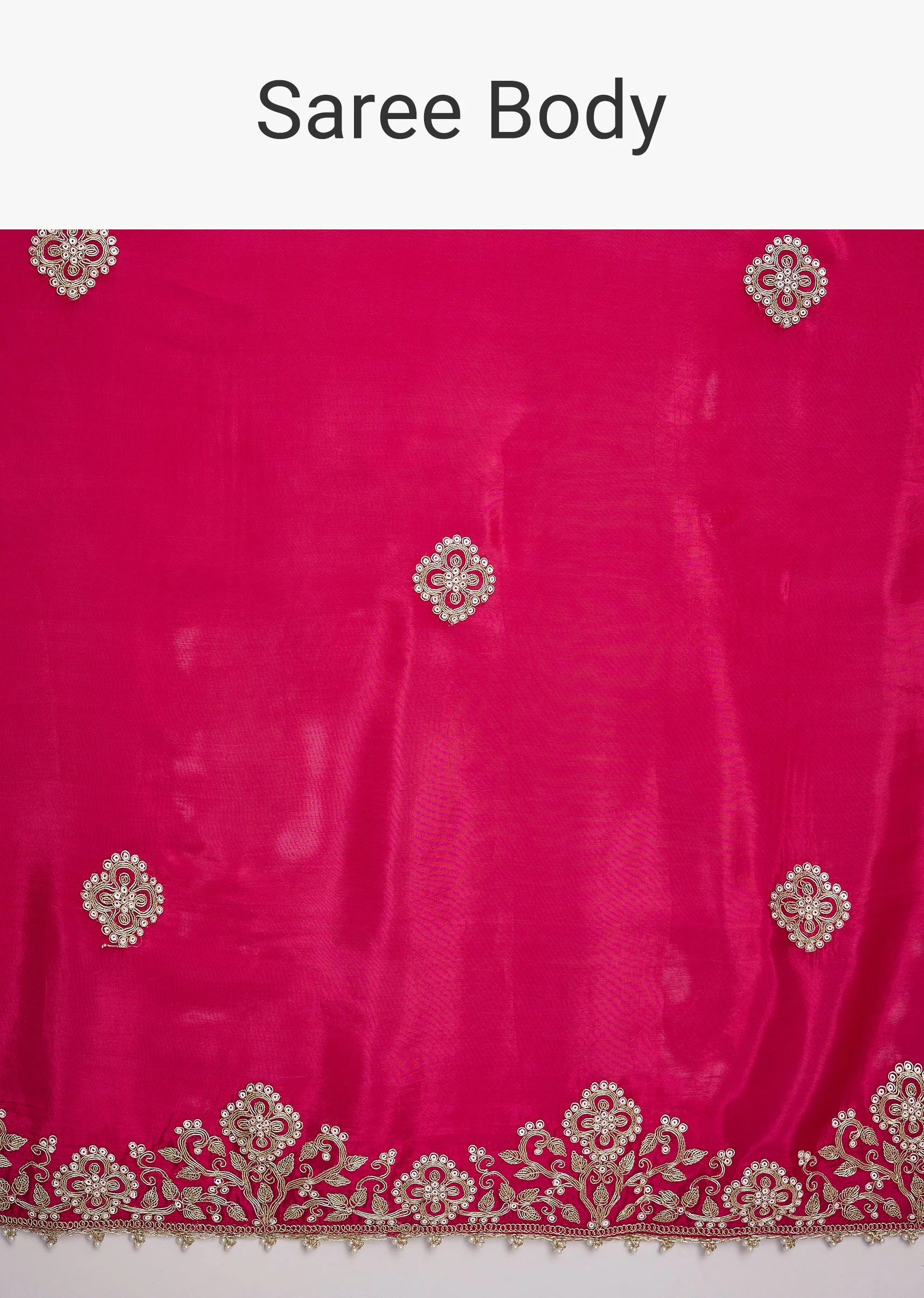 Rani Pink Embroidered Crepe Saree - Image 9