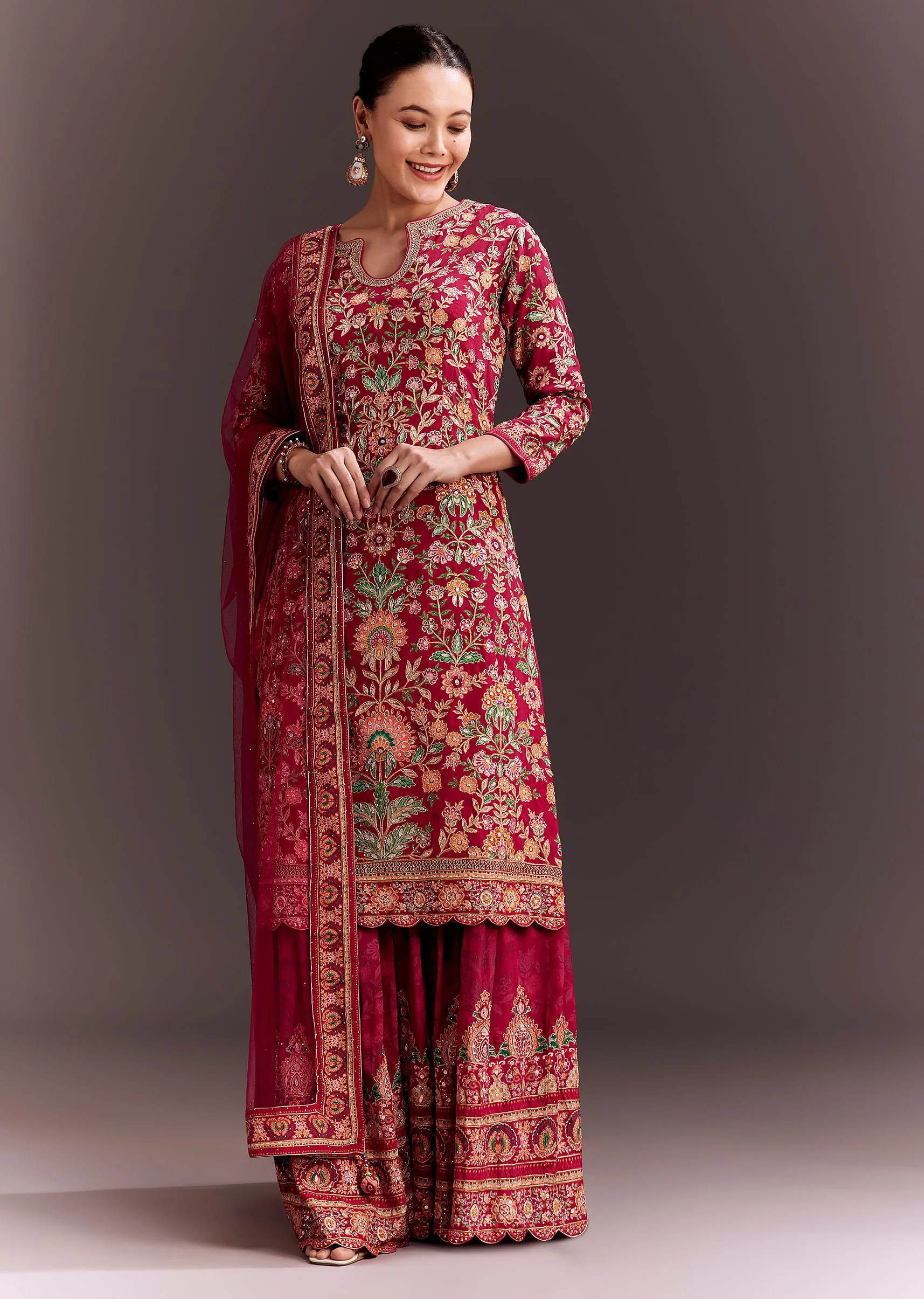 Rani Pink Embroidered Printed Palazzo Set - Image 3