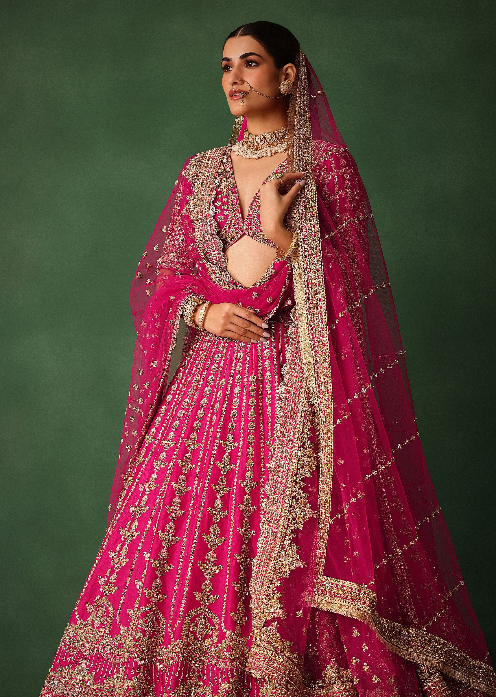 Rani Pink Hand Embroidered Lehenga With Blouse And Dupatta - Image 2