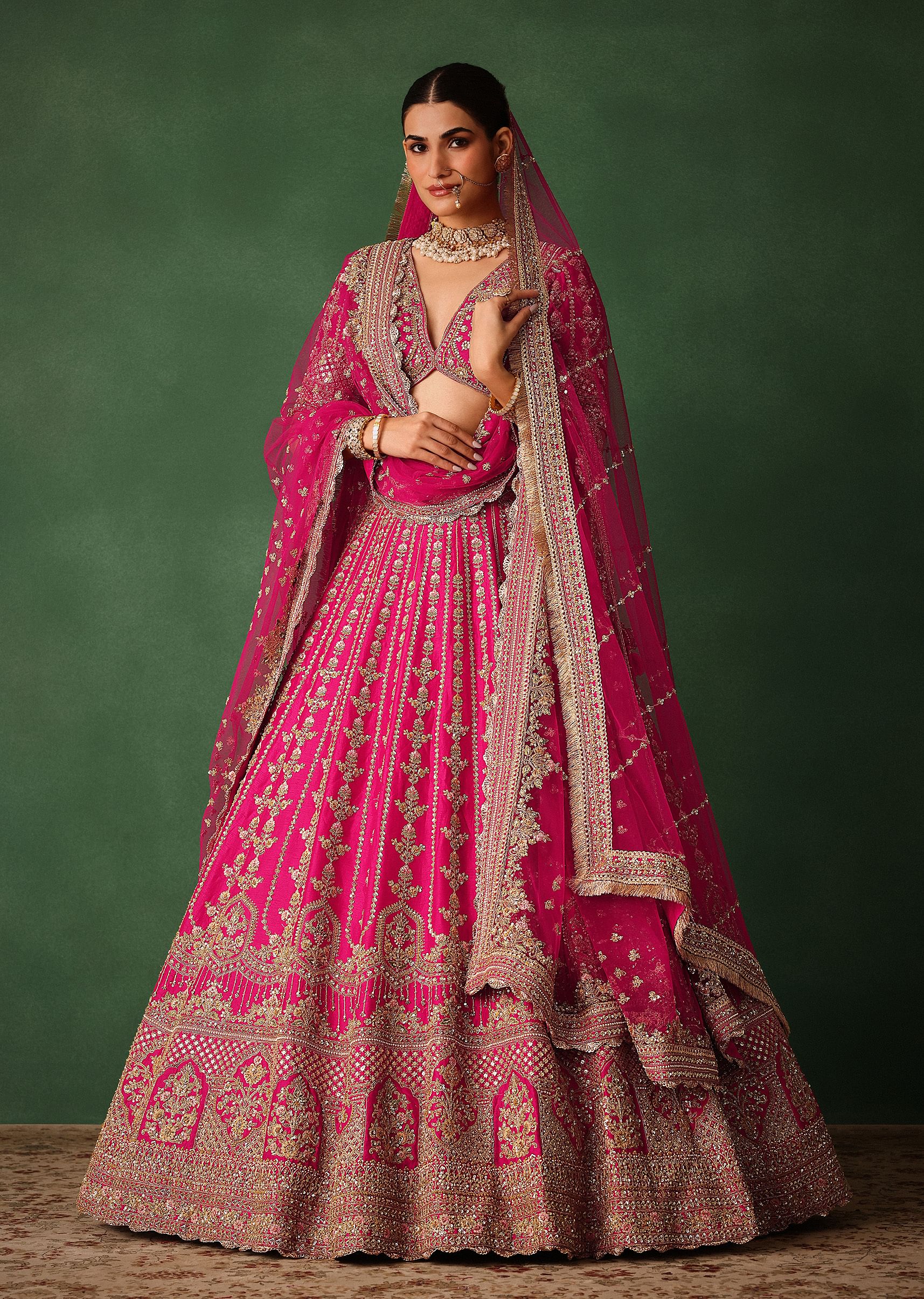 Rani Pink Hand Embroidered Lehenga With Blouse And Dupatta - Image 3
