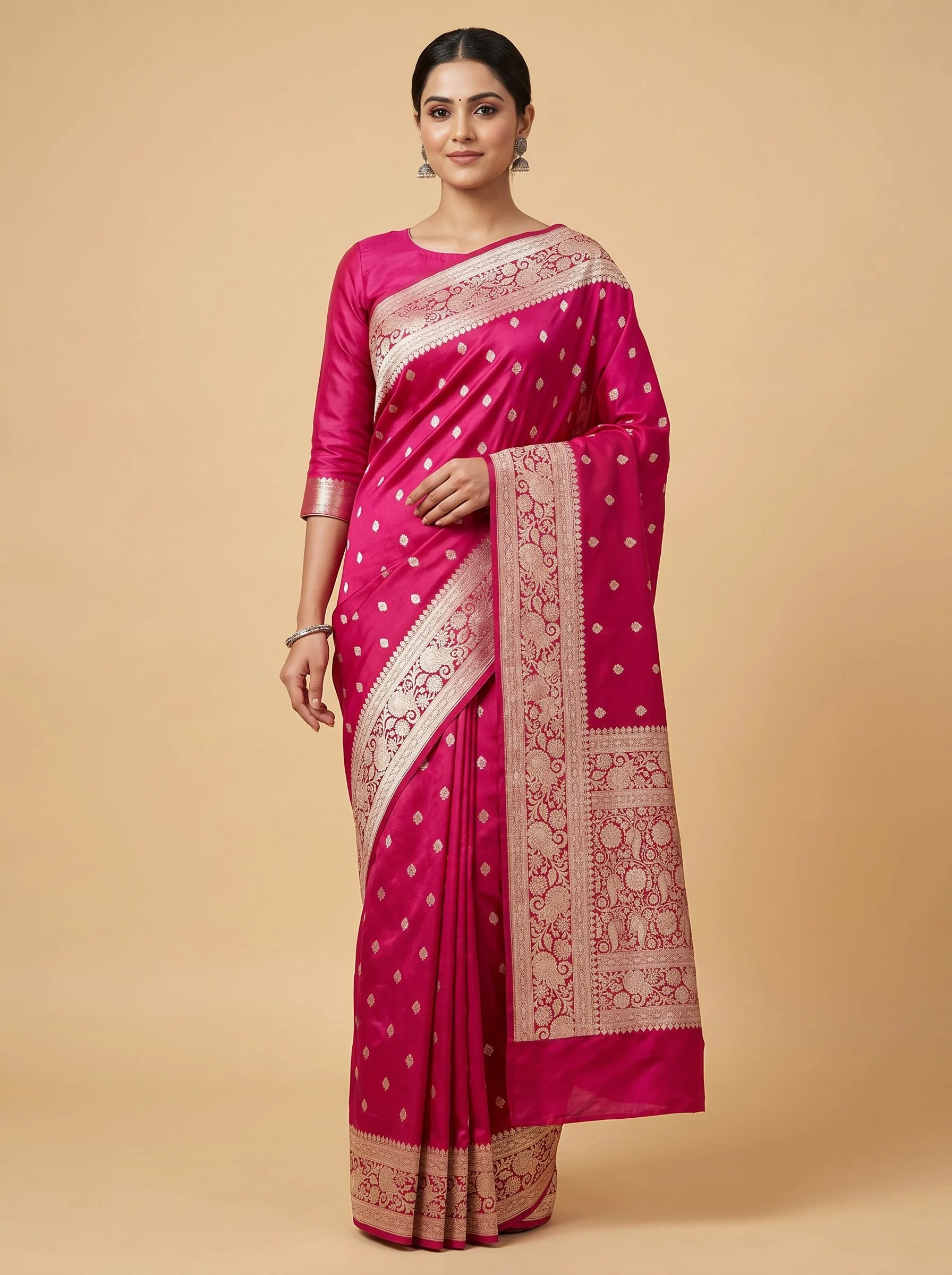 Rani Pink Handloom Saree with Dynamic Loom Sheen