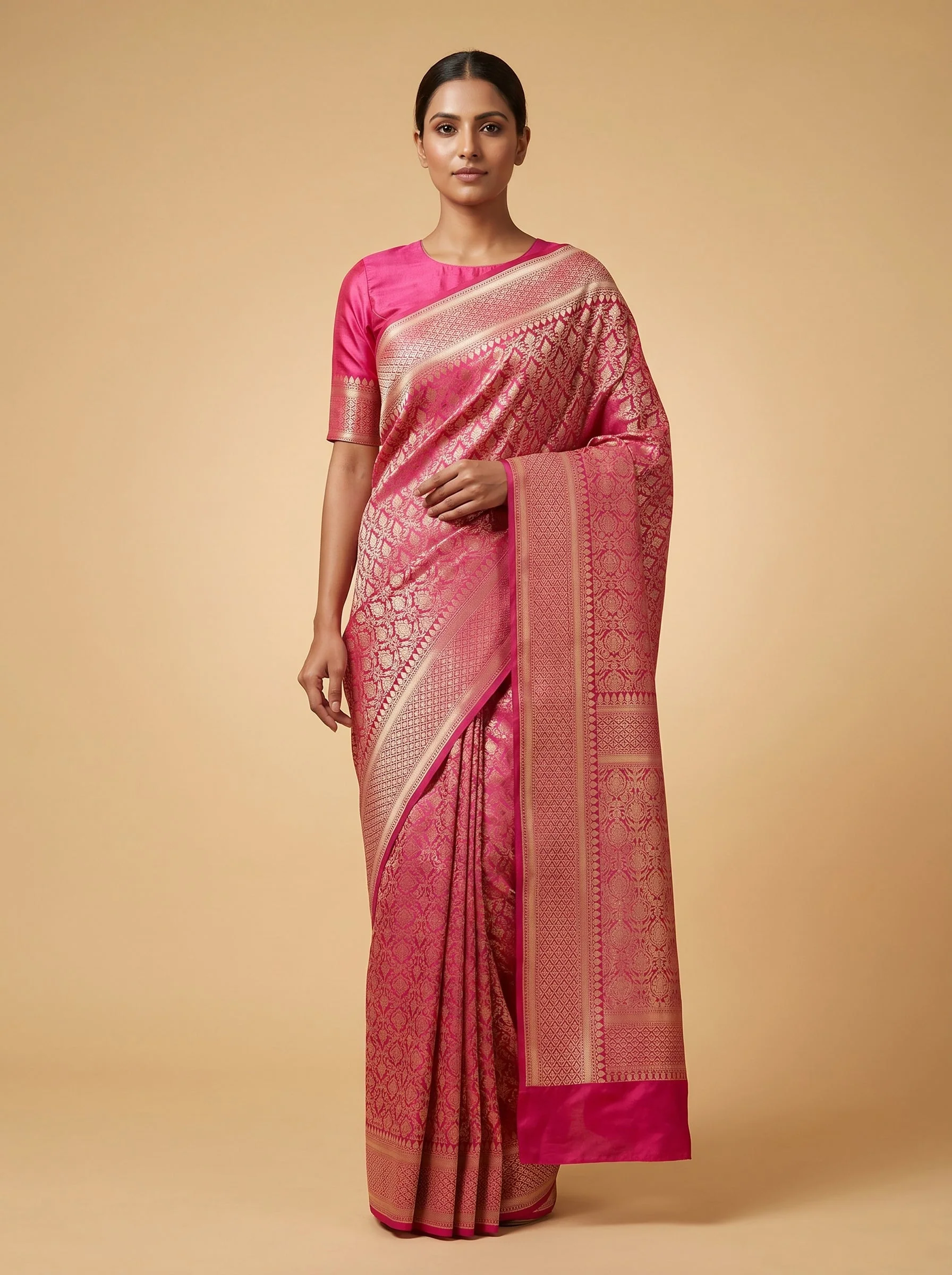 Rani Pink Handloom Saree with Striking Pattern