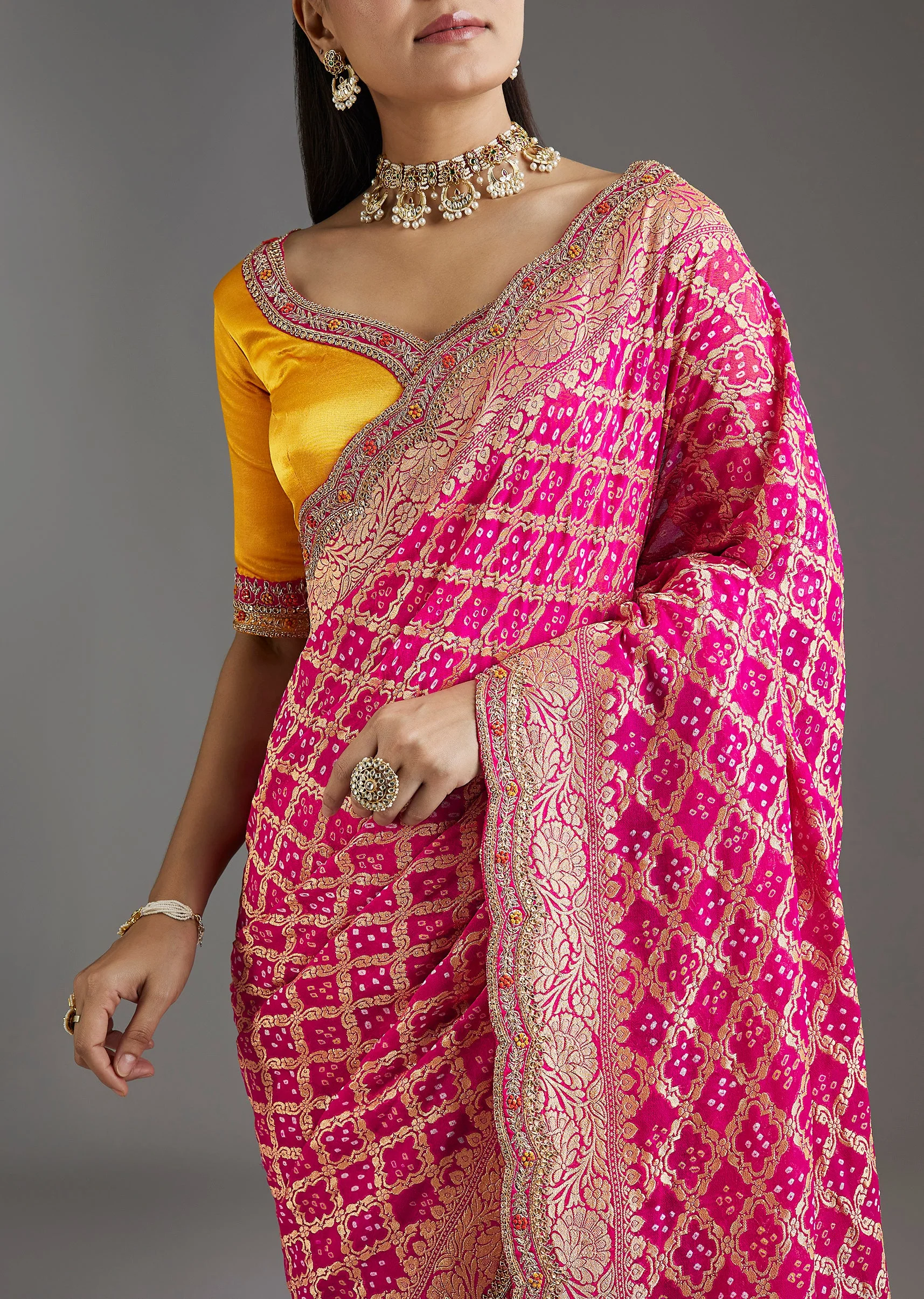 Rani Pink Khadi Georgette Saree With Satin Blouse - Image 2