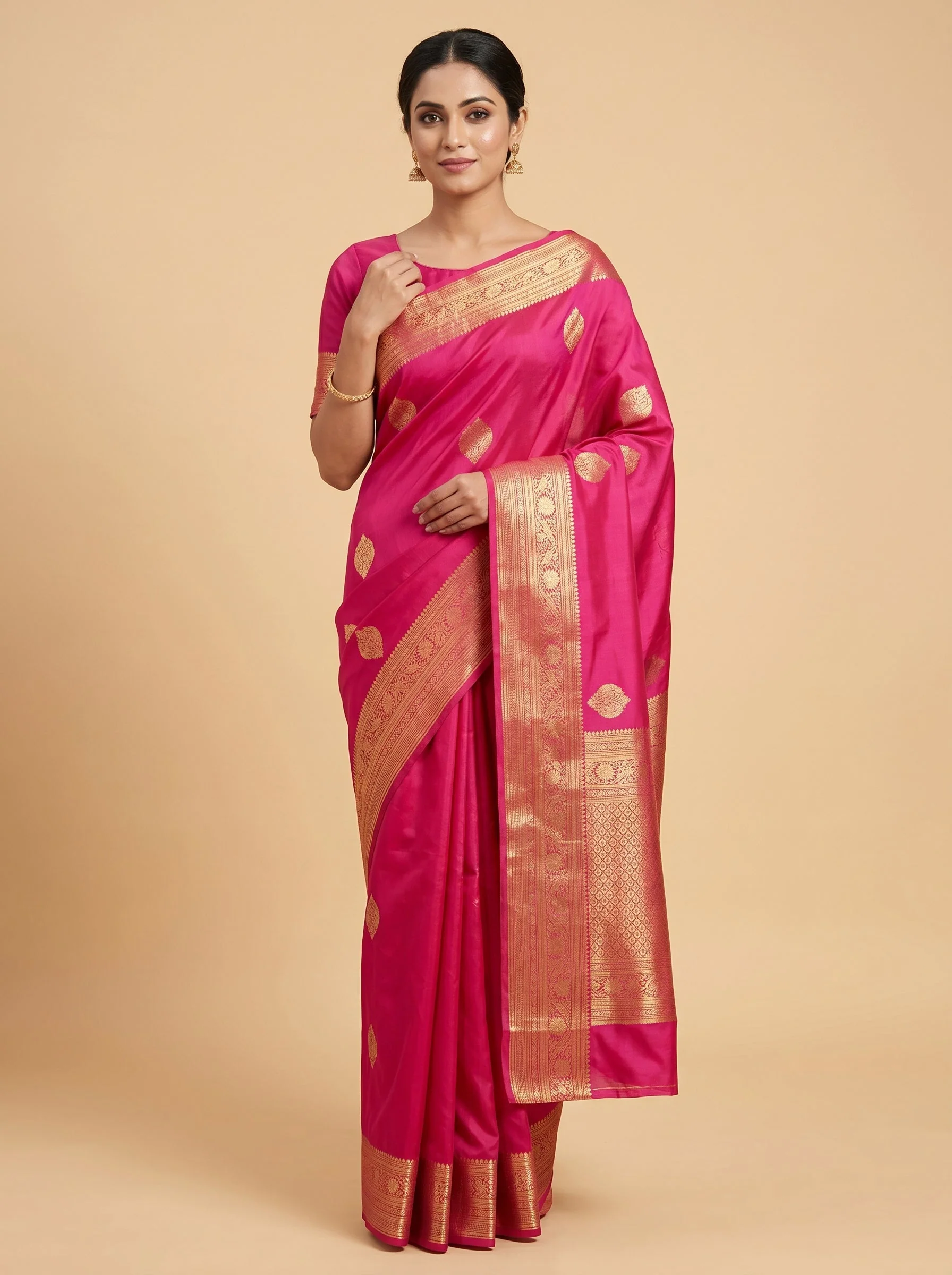 Rani Pink Luminous Drape Handloom Saree