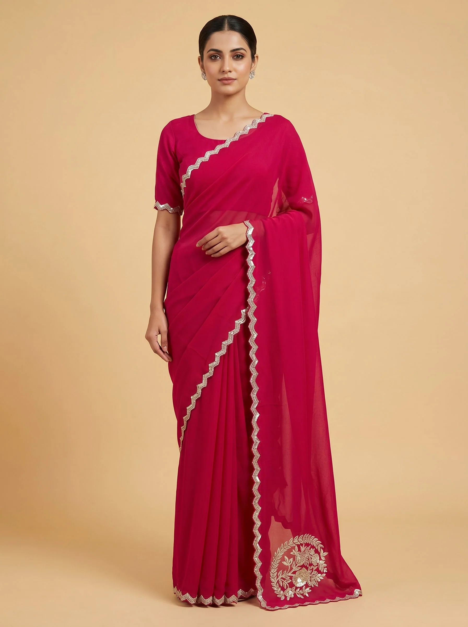 Rani Pink Luxe Embroidered Saree