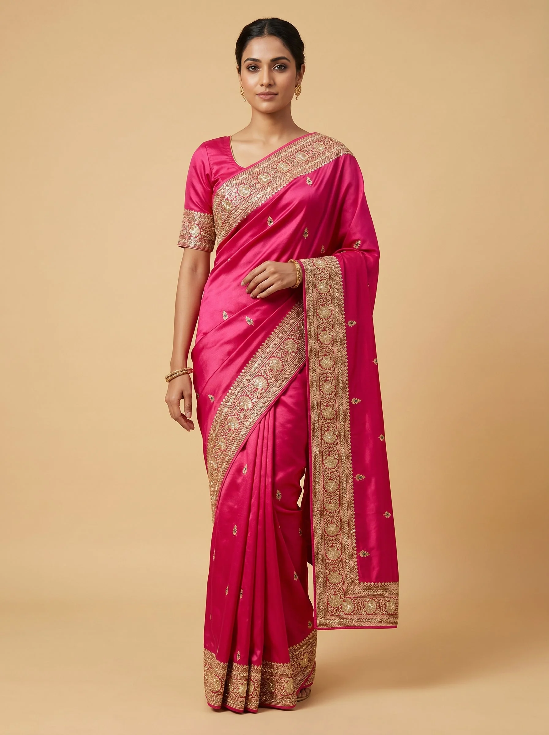 Rani Pink Radiant Celebration Embroidered Saree
