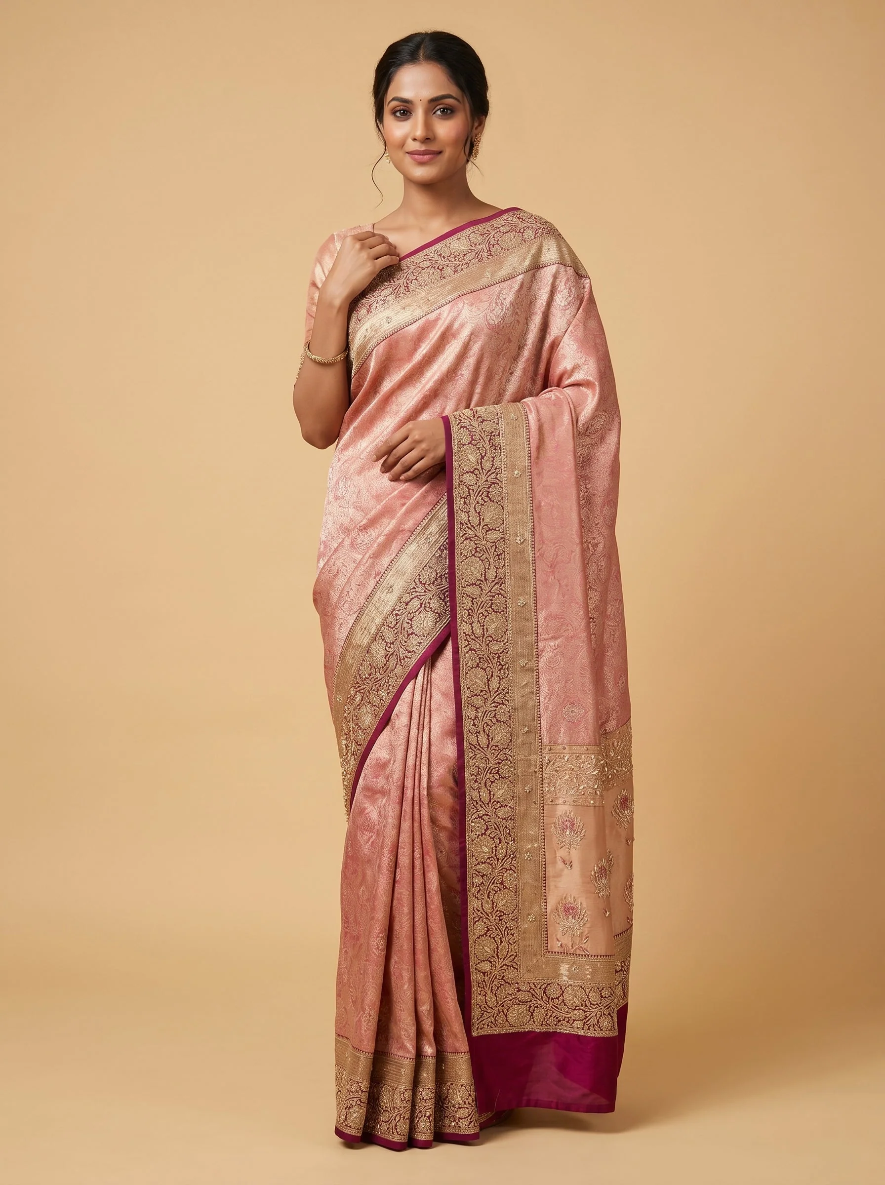 Rani Pink Rich Finish Embroidered Saree