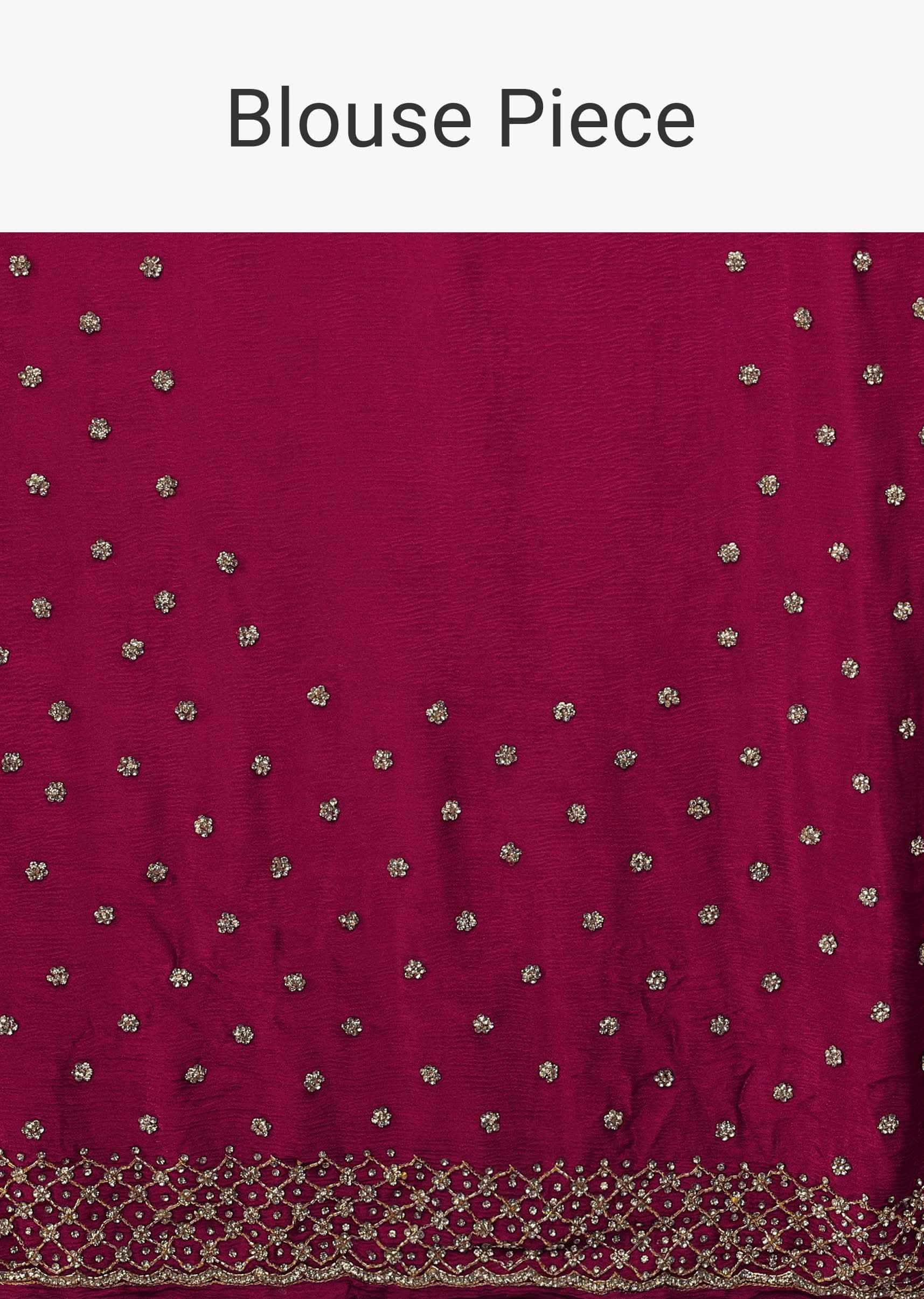 Rani Pink Saree In Chiffon With Cut Dana And Stones Embroidery - Image 7
