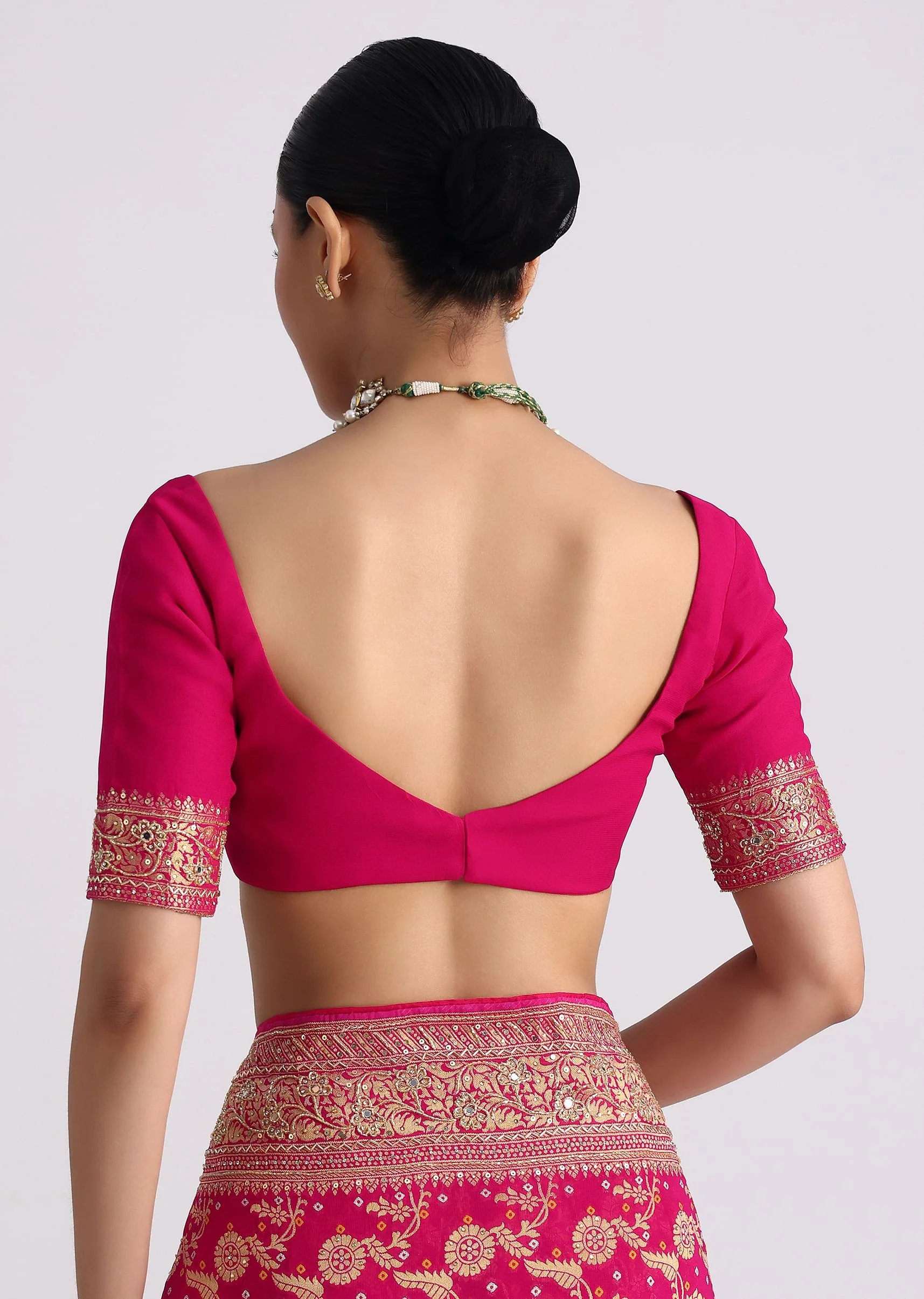 Rani Pink Saree With Bandhani Jaal And Cutdana Work - Image 8