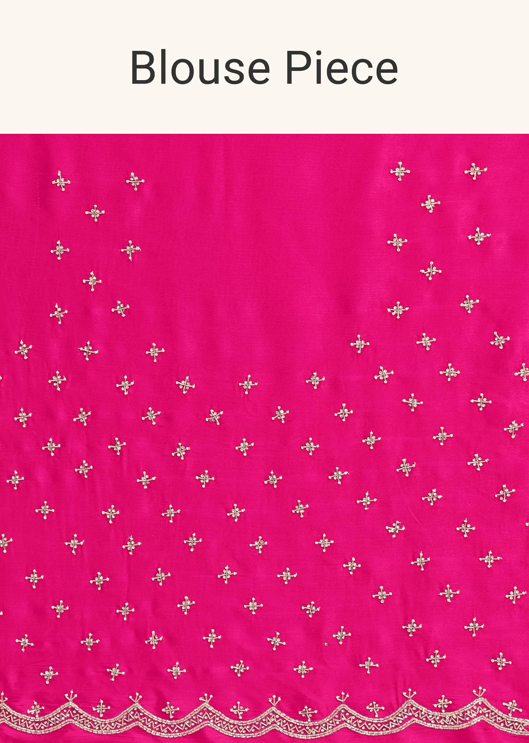 Rani Pink Satin Chinon Saree With Scallop Border And Unstitched Blouse Piece - Image 10