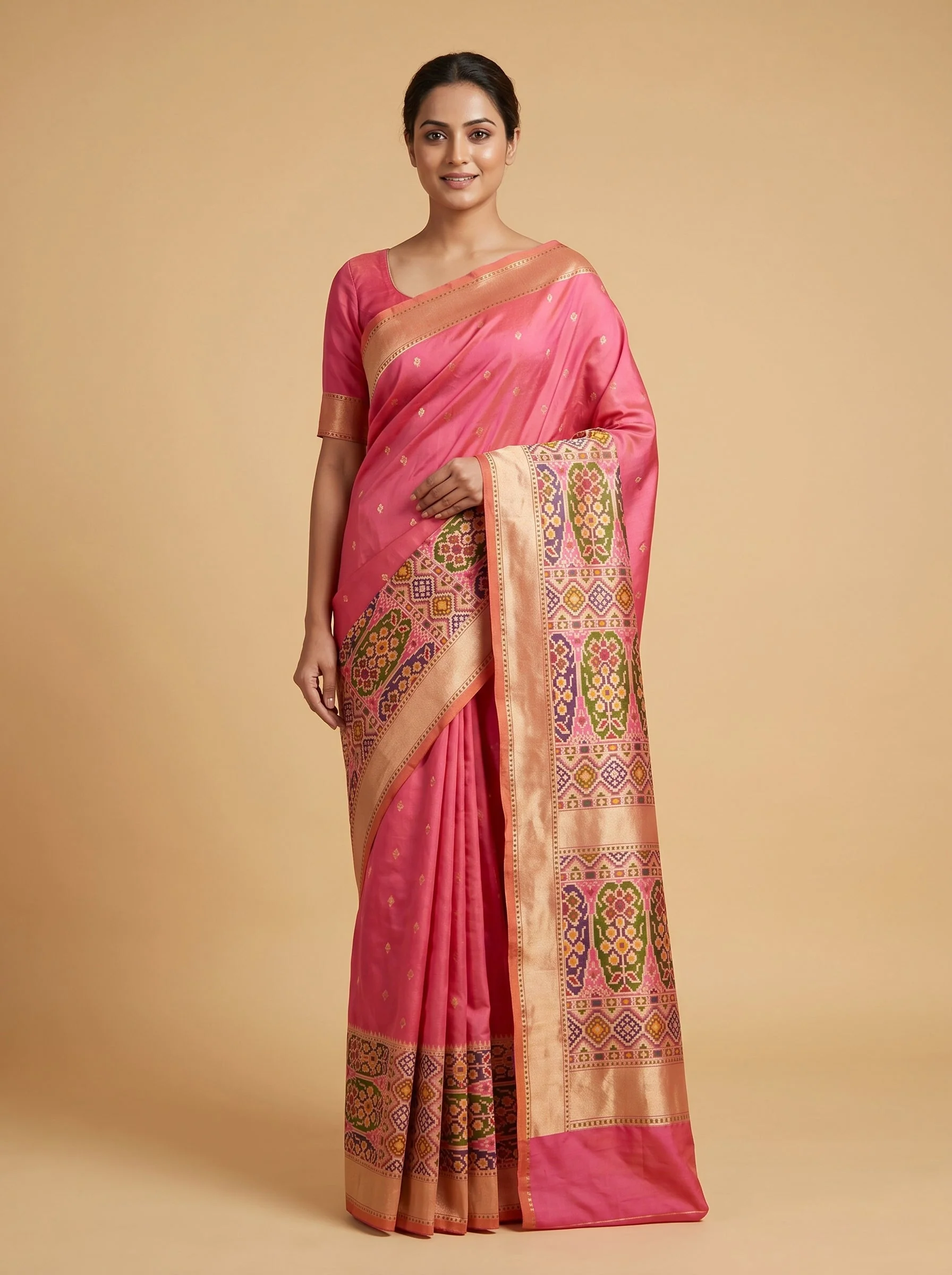 Rani Pink Sparkling-Flow Handloom Saree