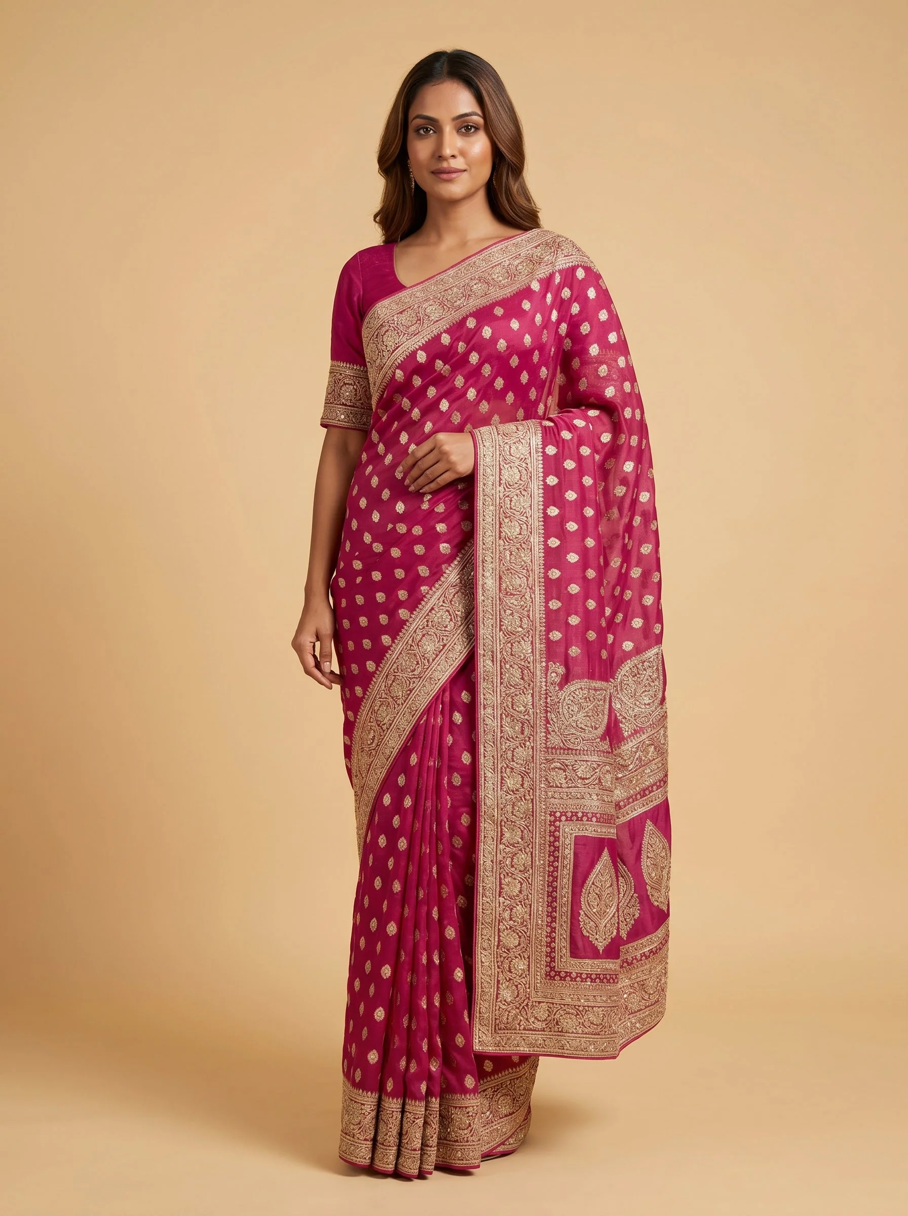 Rani Pink Wedding Radiance Embroidered Saree