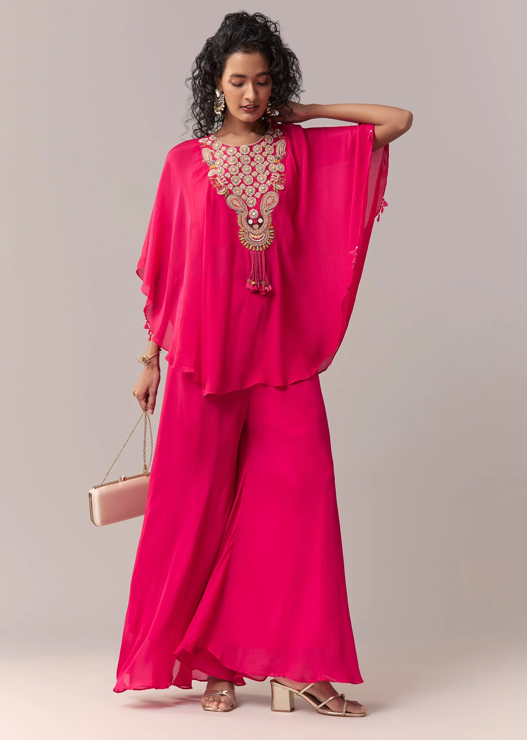 Rani Pink Zardosi Cape Co-ord Set