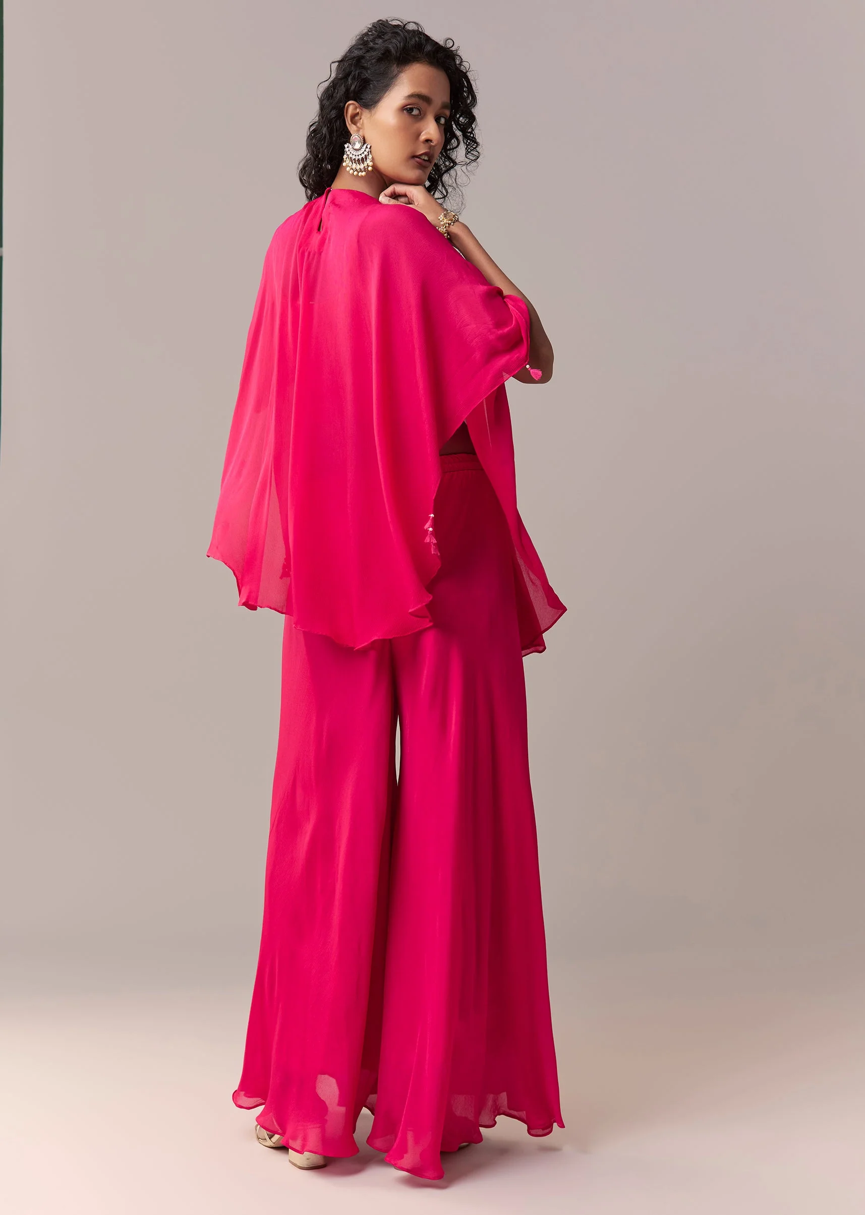 Rani Pink Zardosi Cape Co-ord Set - Image 5