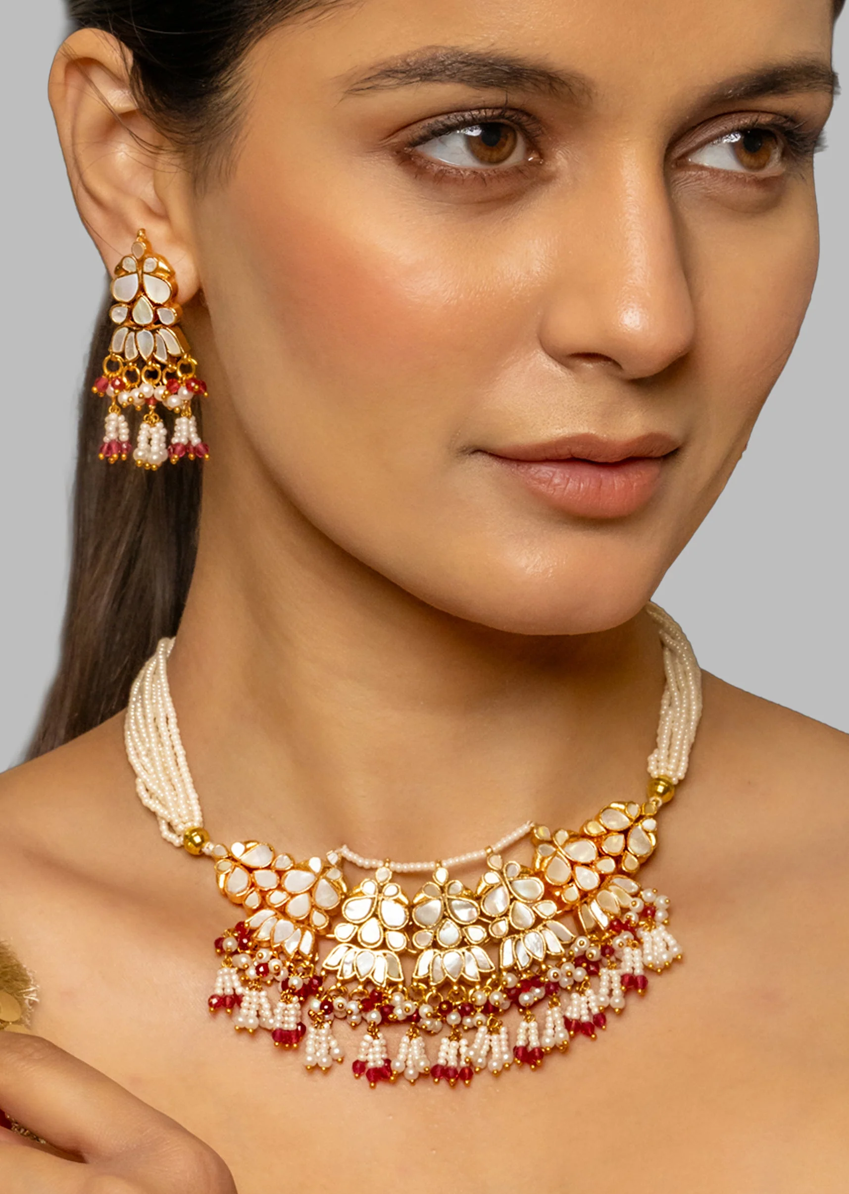 Red And Gold Kundan Polki Bridal Choker Set