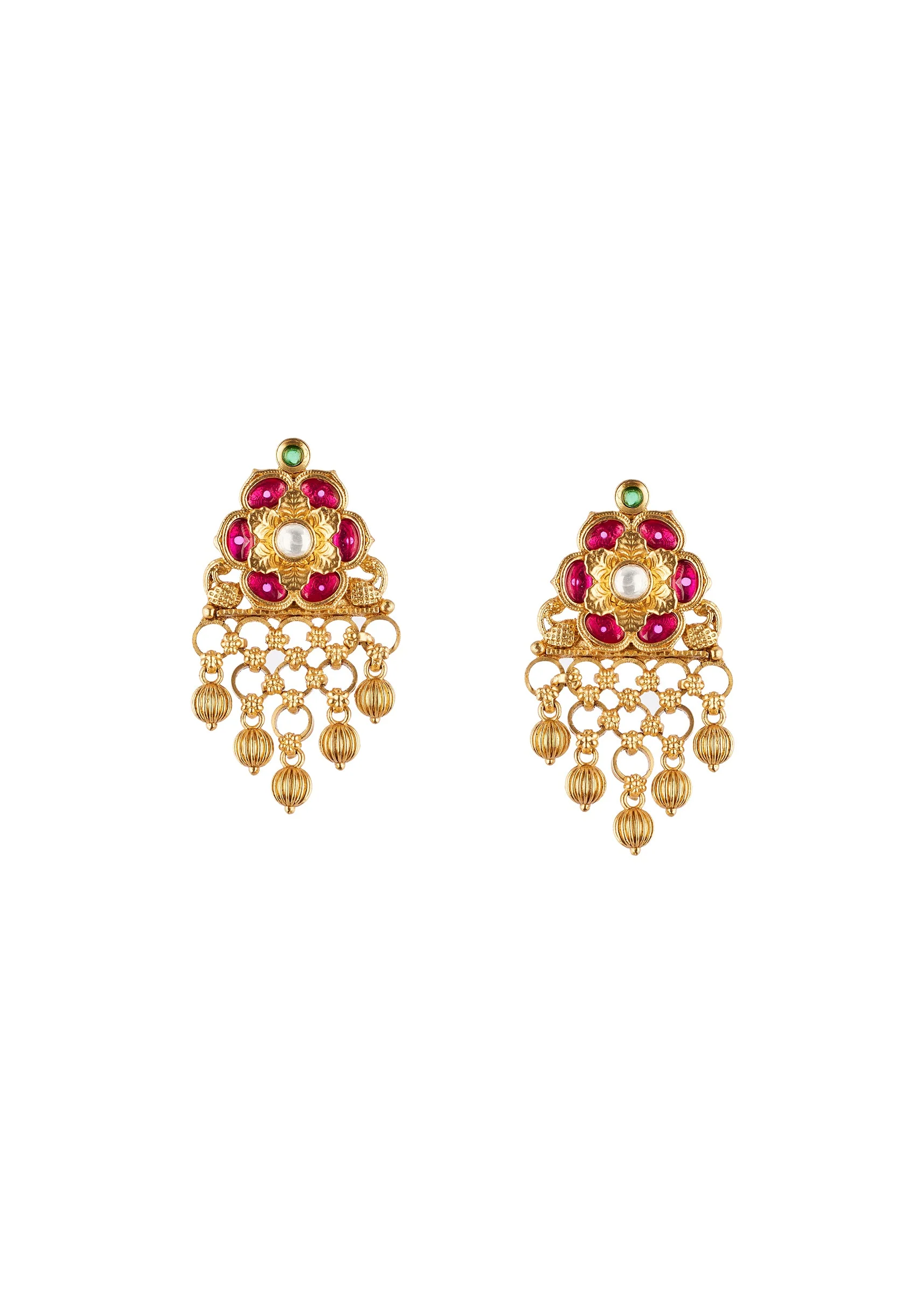 Red and Gold Traditional Kundan Polki Rajwadi Necklace Set - Image 3