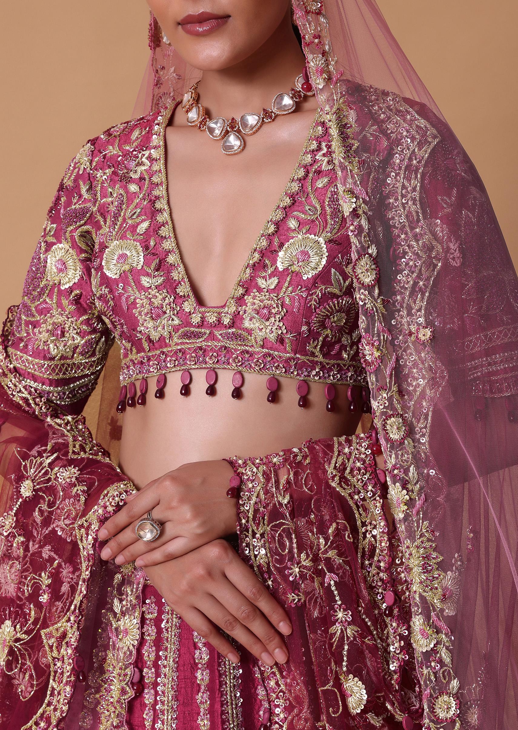 Red Raw Silk Cutdana Lehenga Set With Trail Dupatta - Image 5
