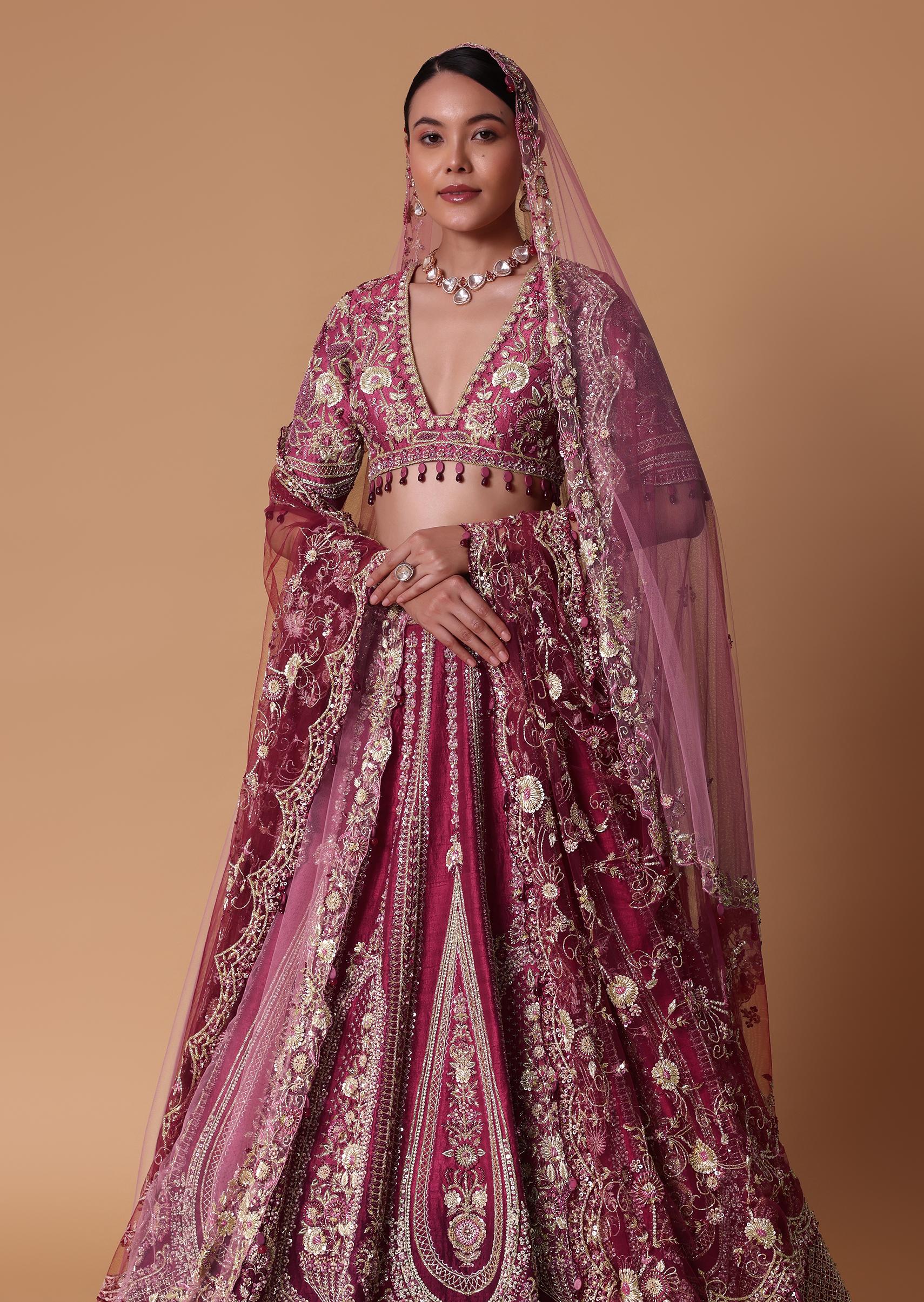 Red Raw Silk Cutdana Lehenga Set With Trail Dupatta - Image 6