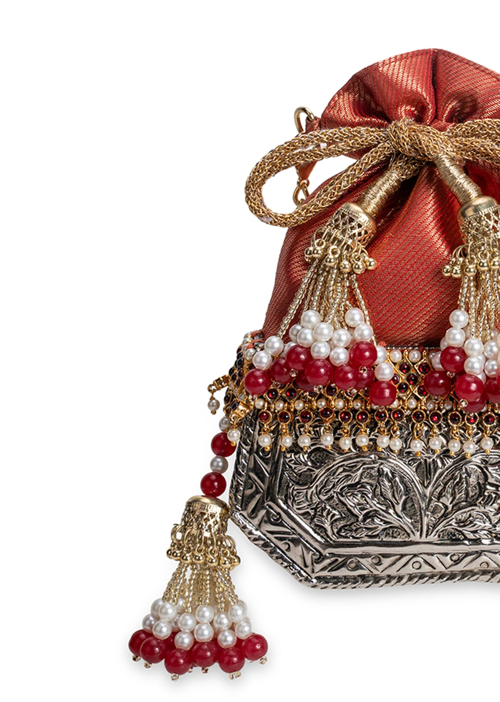 Red And Silver Brocade Potli Bag - Image 3