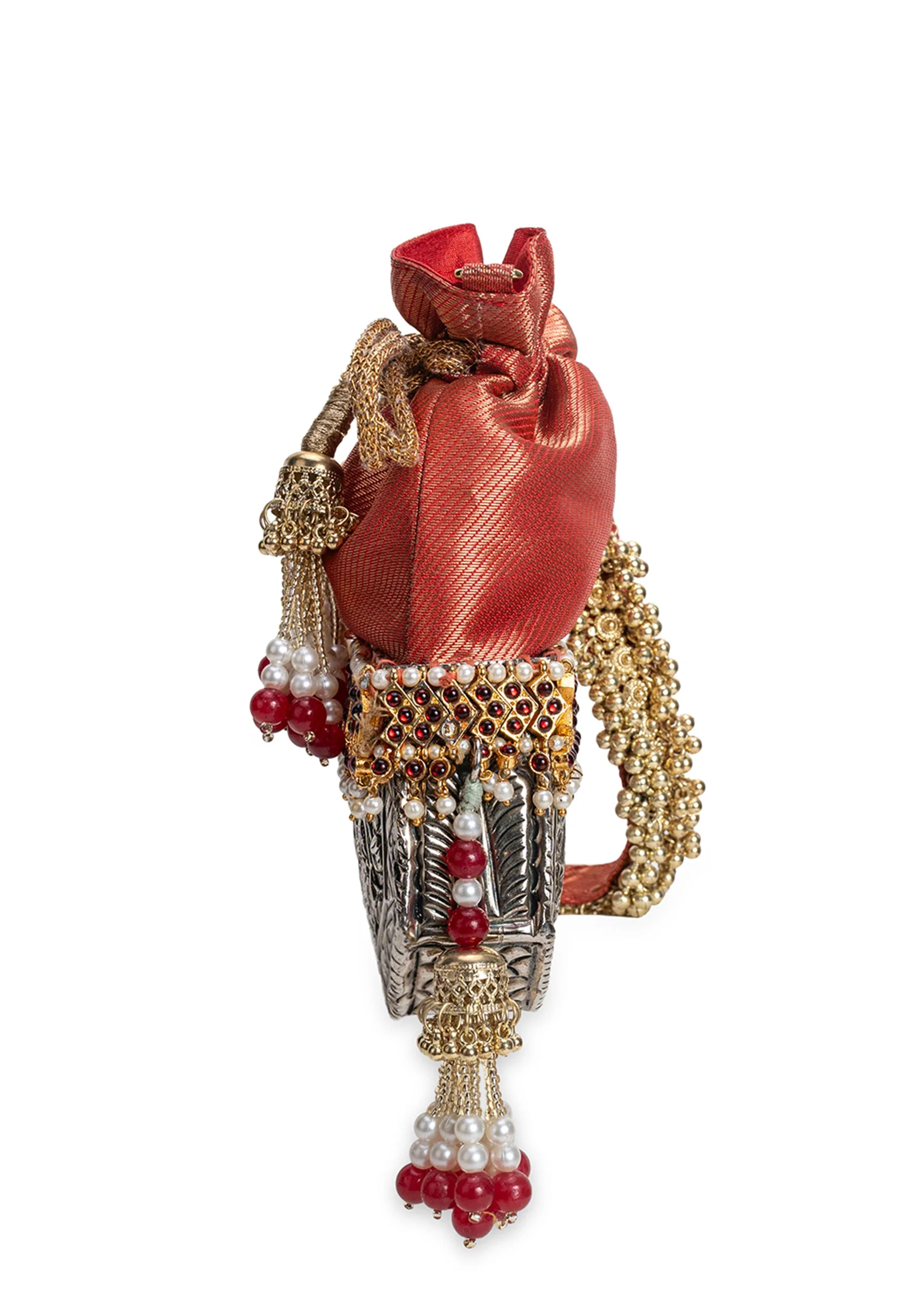 Red And Silver Brocade Potli Bag - Image 6